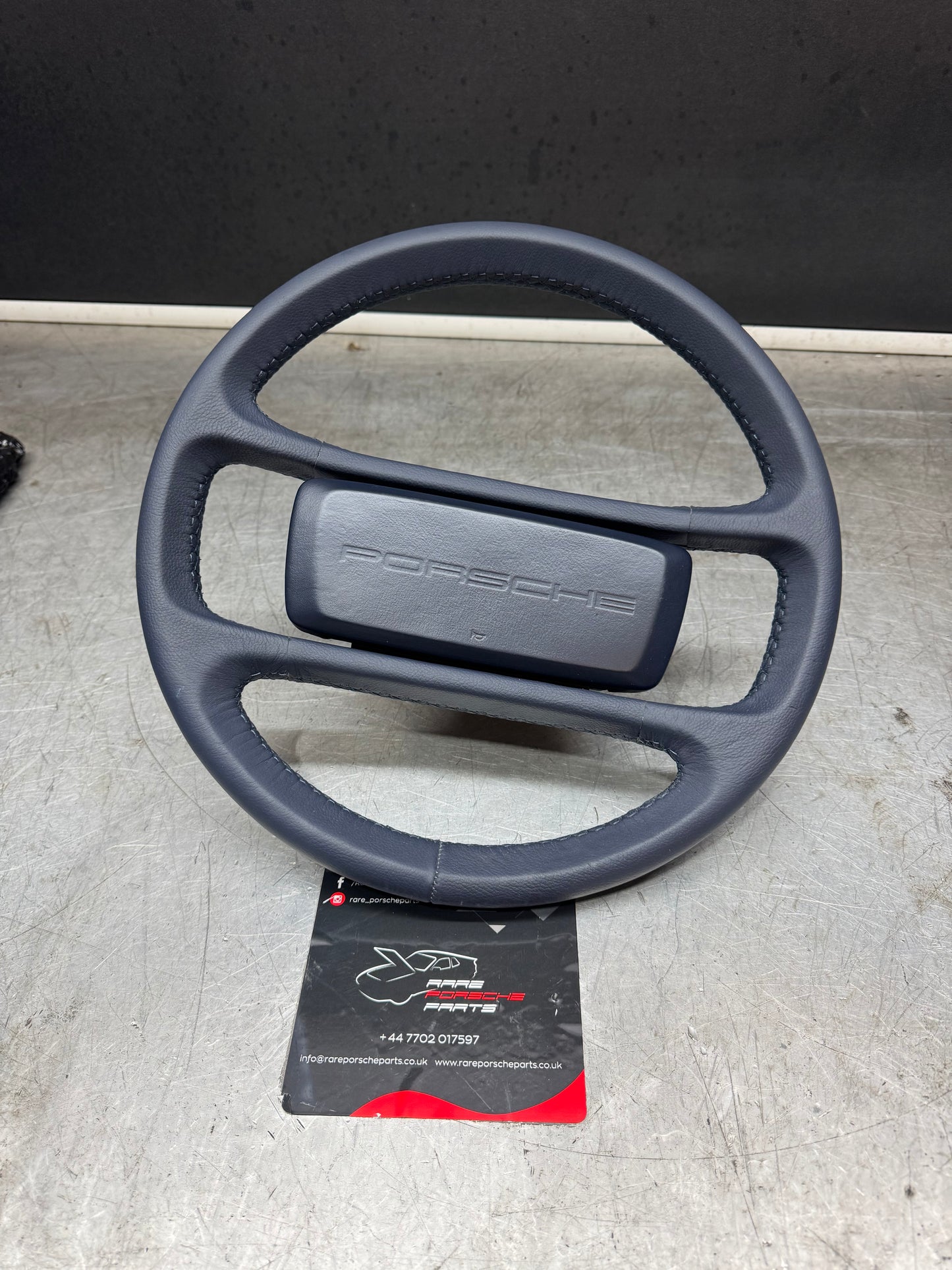 Porsche 944 blue leather steering wheel, refurbished. 94434708402