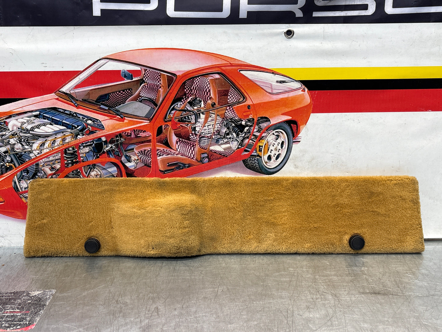 Porsche 928 beige carpeted Tool kit panel cover, used 92855118105