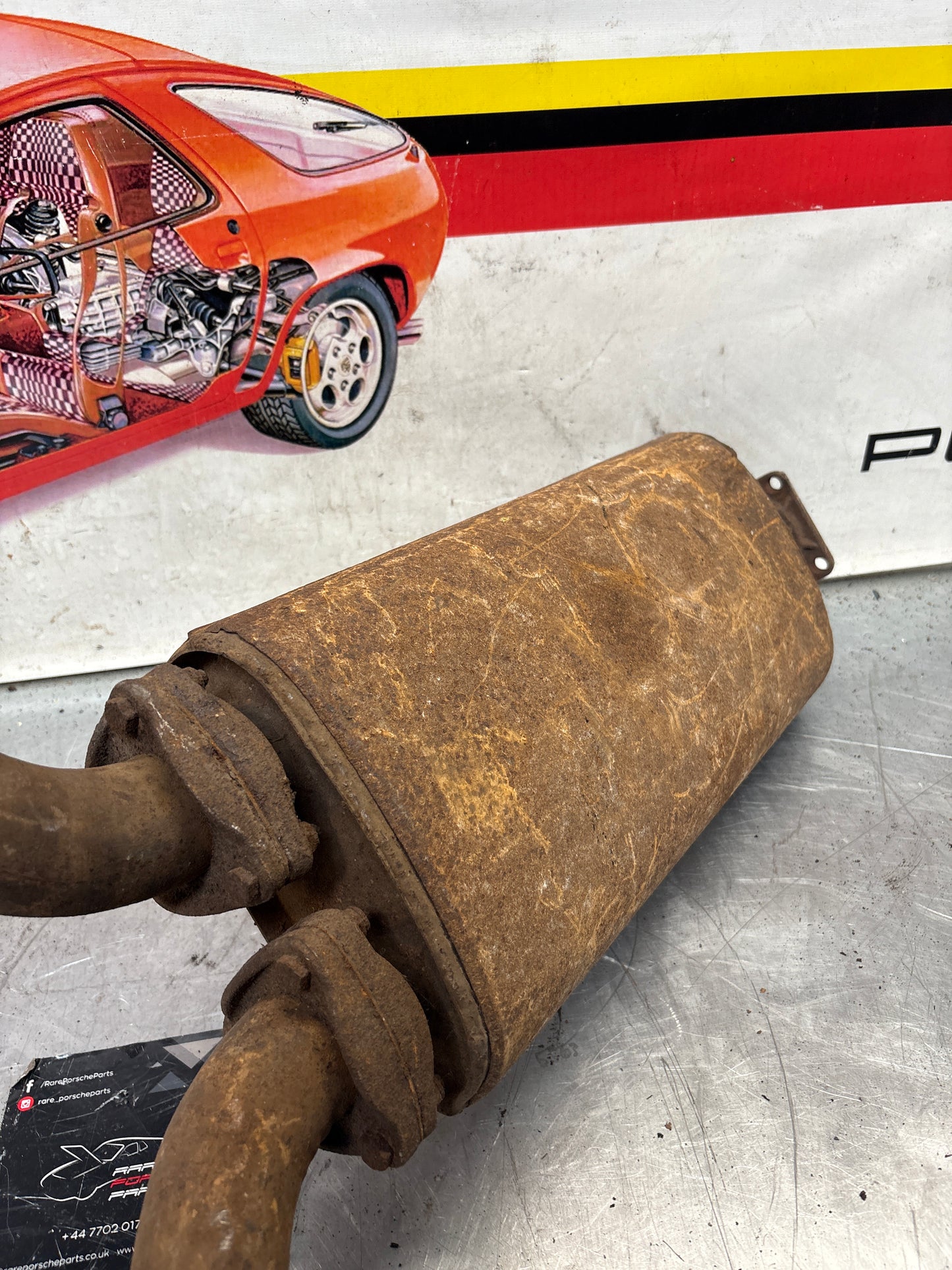 Porsche 928 front muffler, used 92811108203