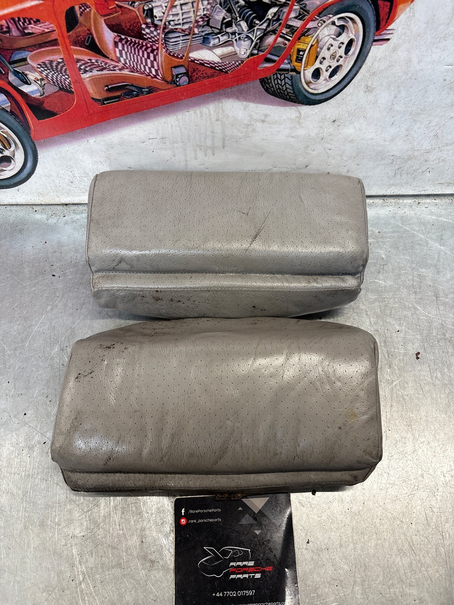 Porsche 928 rear left seat upper and middle cushion, leather, grey, used 92852204550 / 92852208751