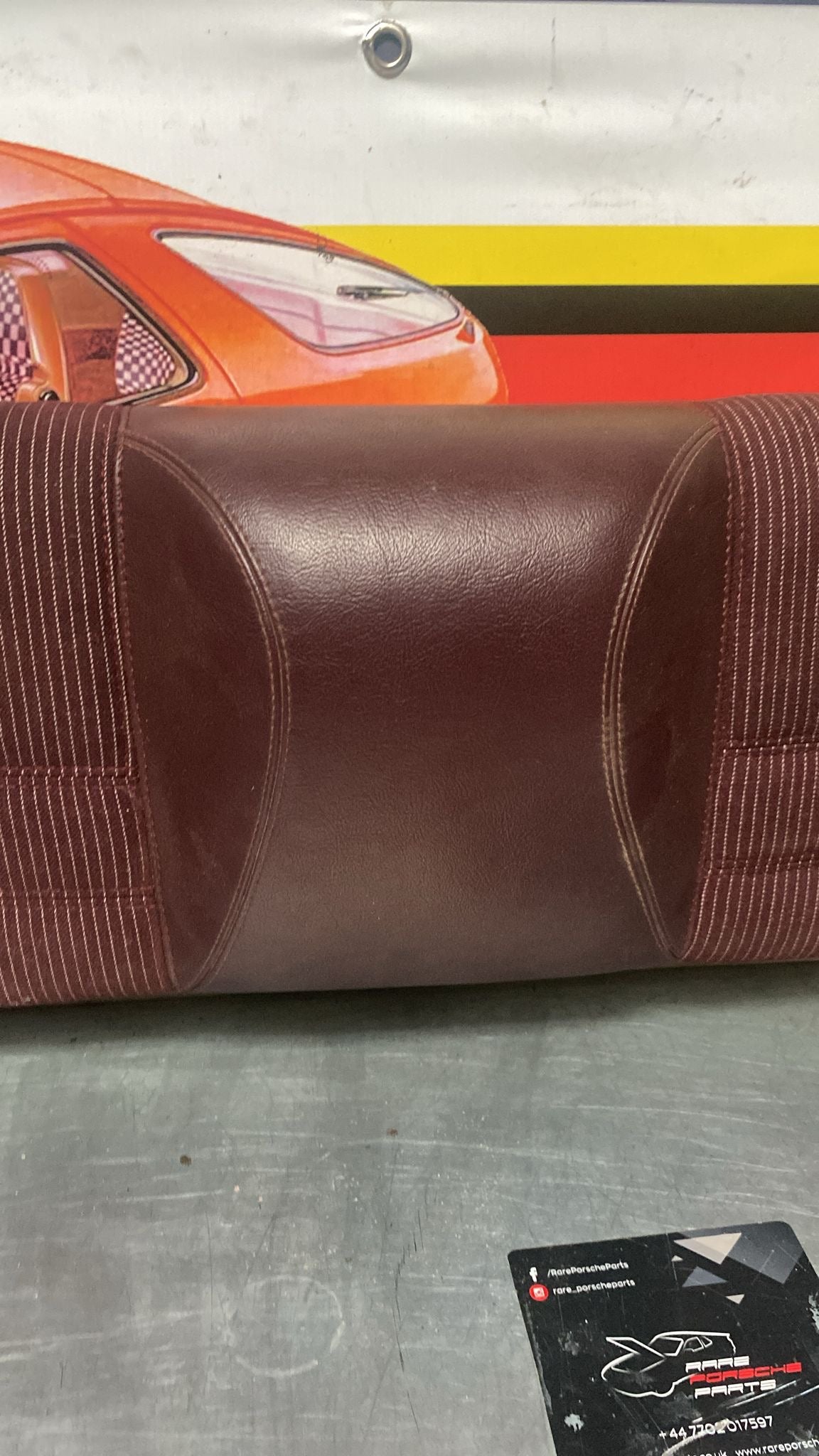 Porsche 944 924S refurbished rear seat, burgundy/white pinstripe