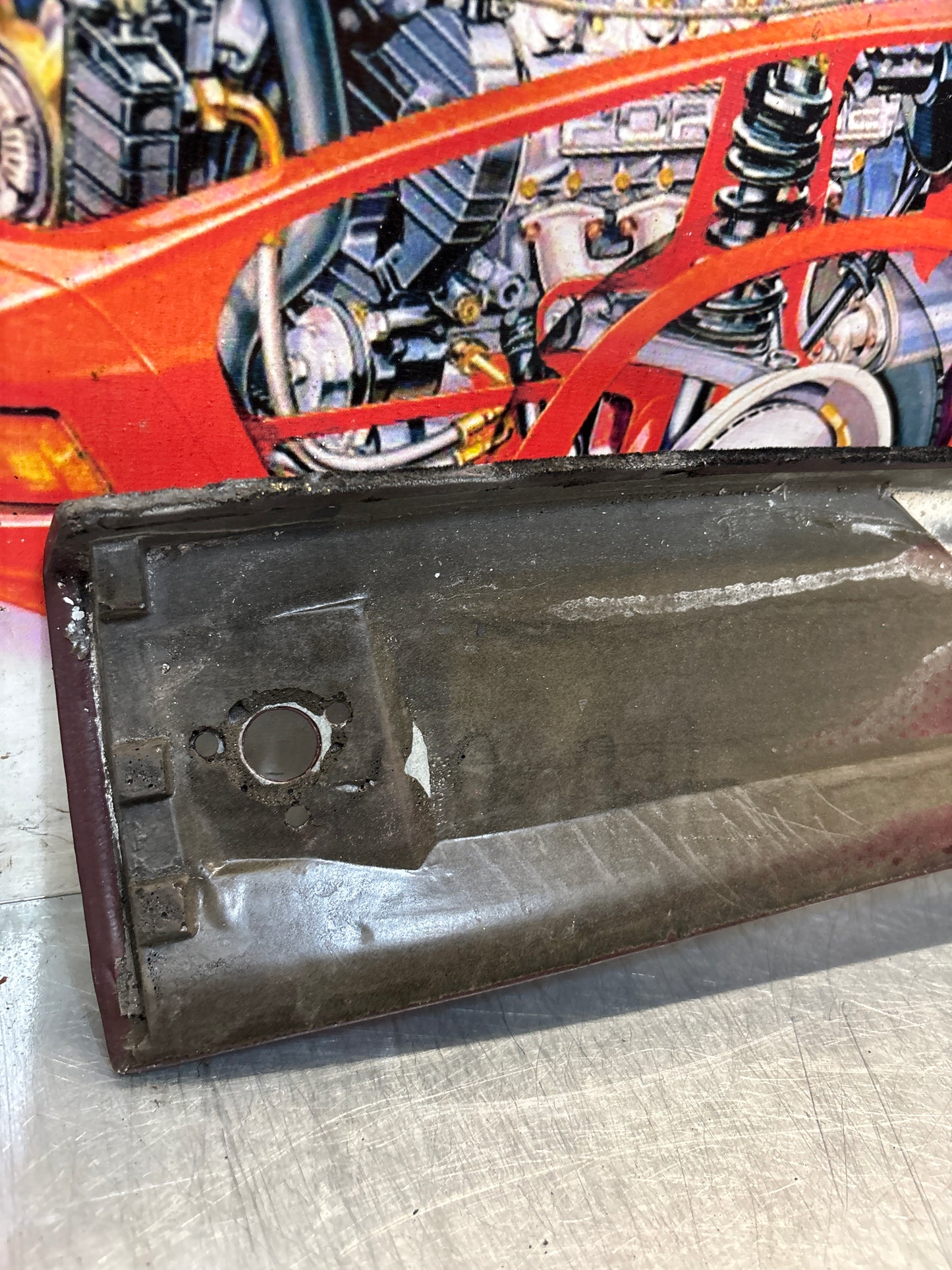 Porsche 944 / 968 front windshield panel trim, used, burgundy 94455503700