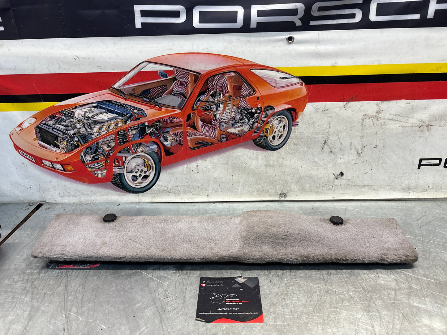 Porsche 928 grey carpeted Tool kit panel cover, used 92855118106