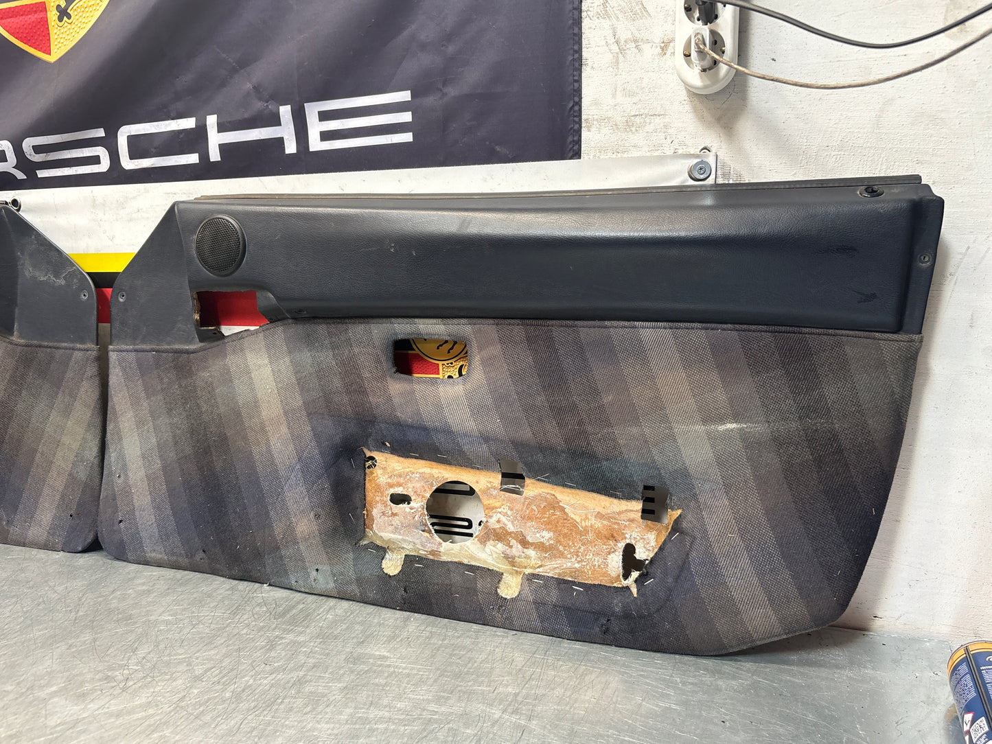 Pair Of Porsche 944 blue chequered door cards 94455501701 94455501801 used, refurbished.
