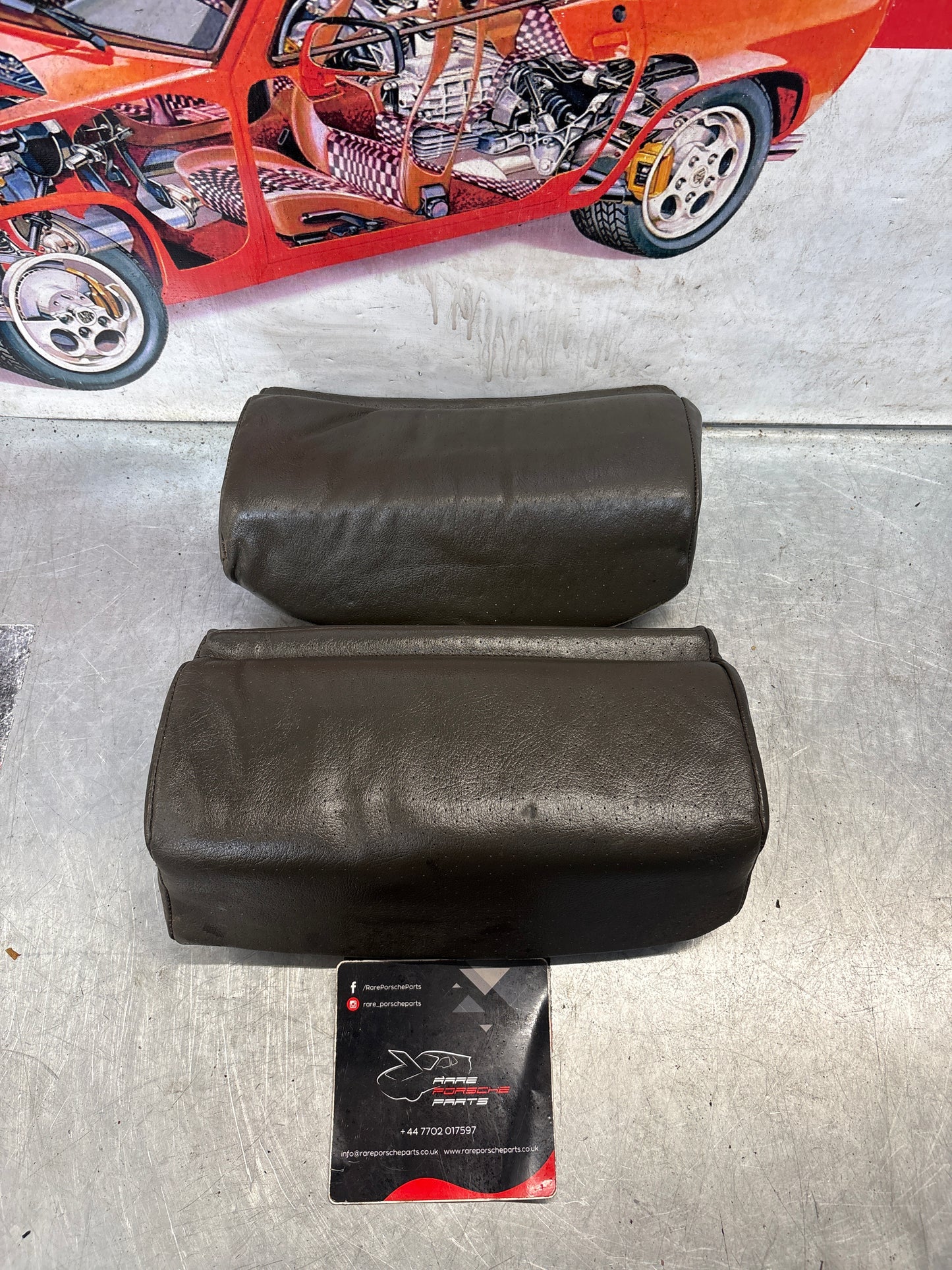 Porsche 928 rear right seat upper and middle cushion, leather, greyish green, used 92852204650 / 92852208851