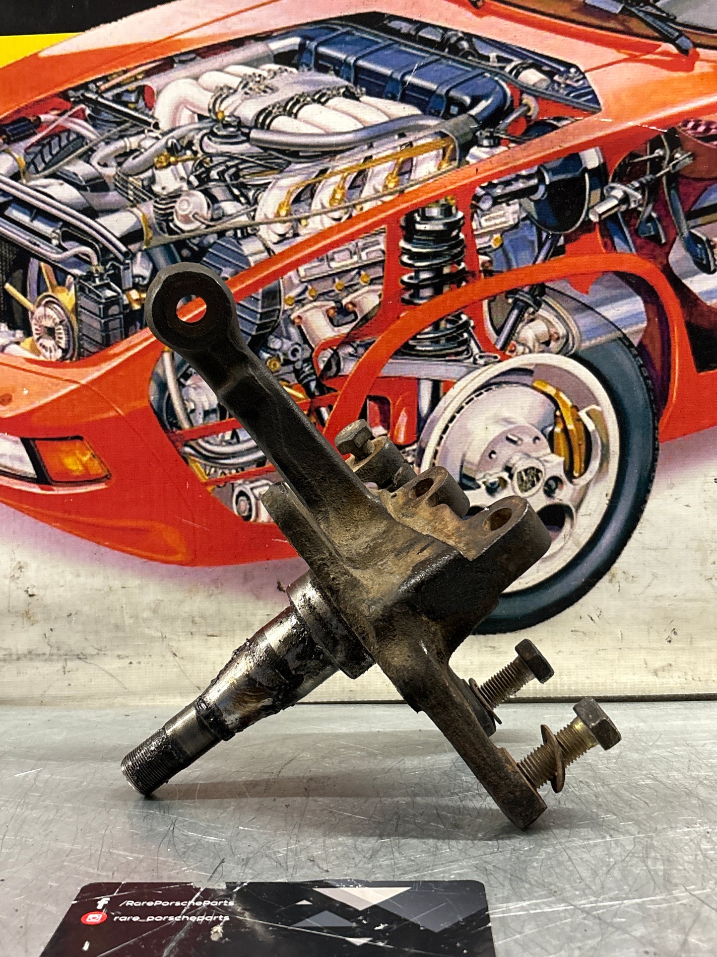 Porsche 944 Turbo front left steering knuckle, without abs, used 95134165501