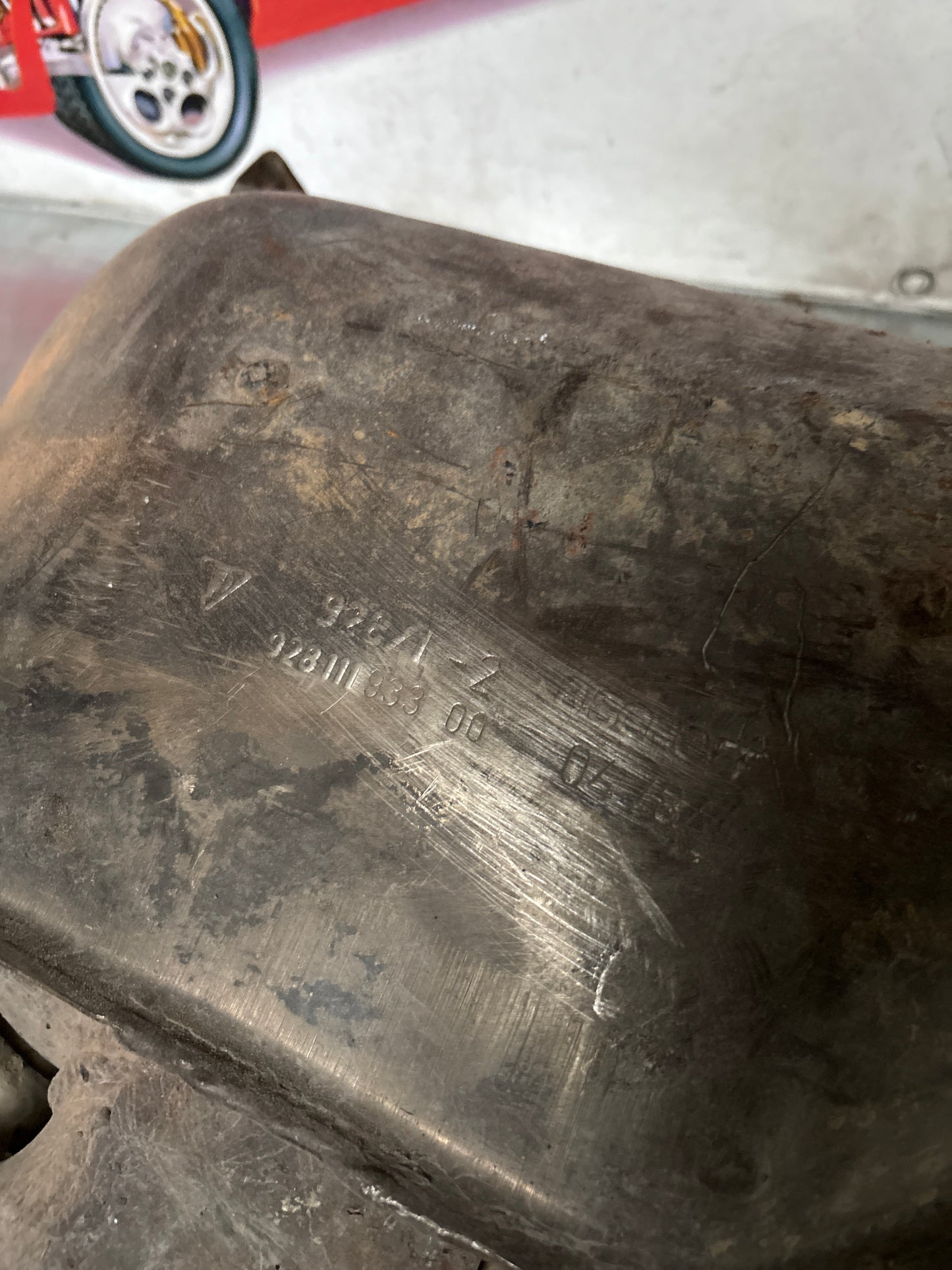 Porsche 928 main exhaust muffler, used 92811193300