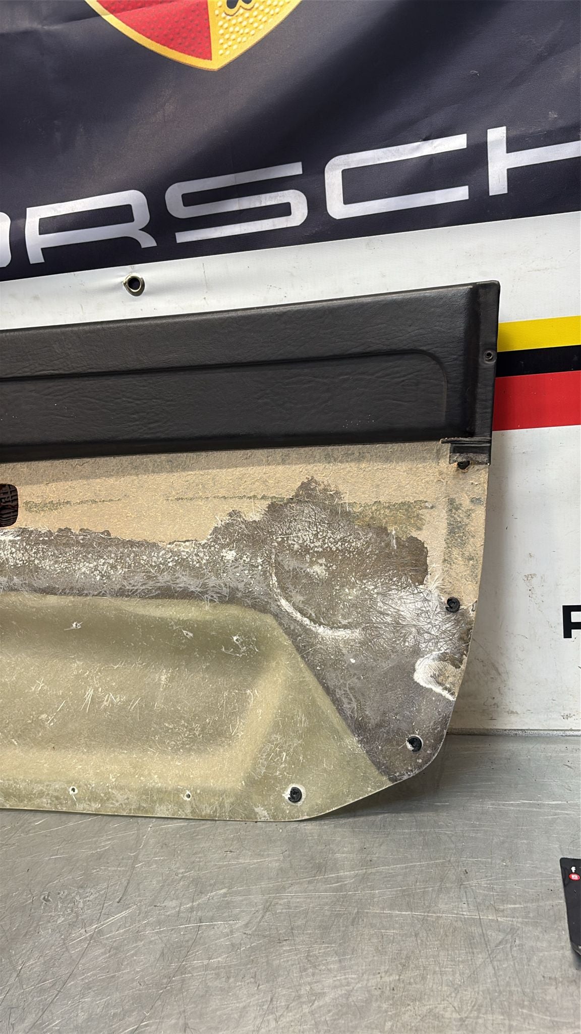 Porsche 924 / 944 early right electric Used door card, black, 477867012 no fabric!