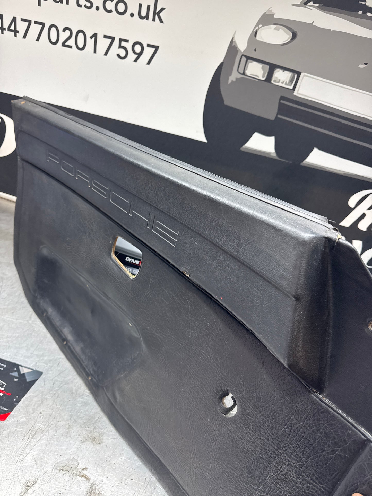 Porsche 924 Black LHD Left door card. Manual window (non electric). Fibreglass repaired. 477867012