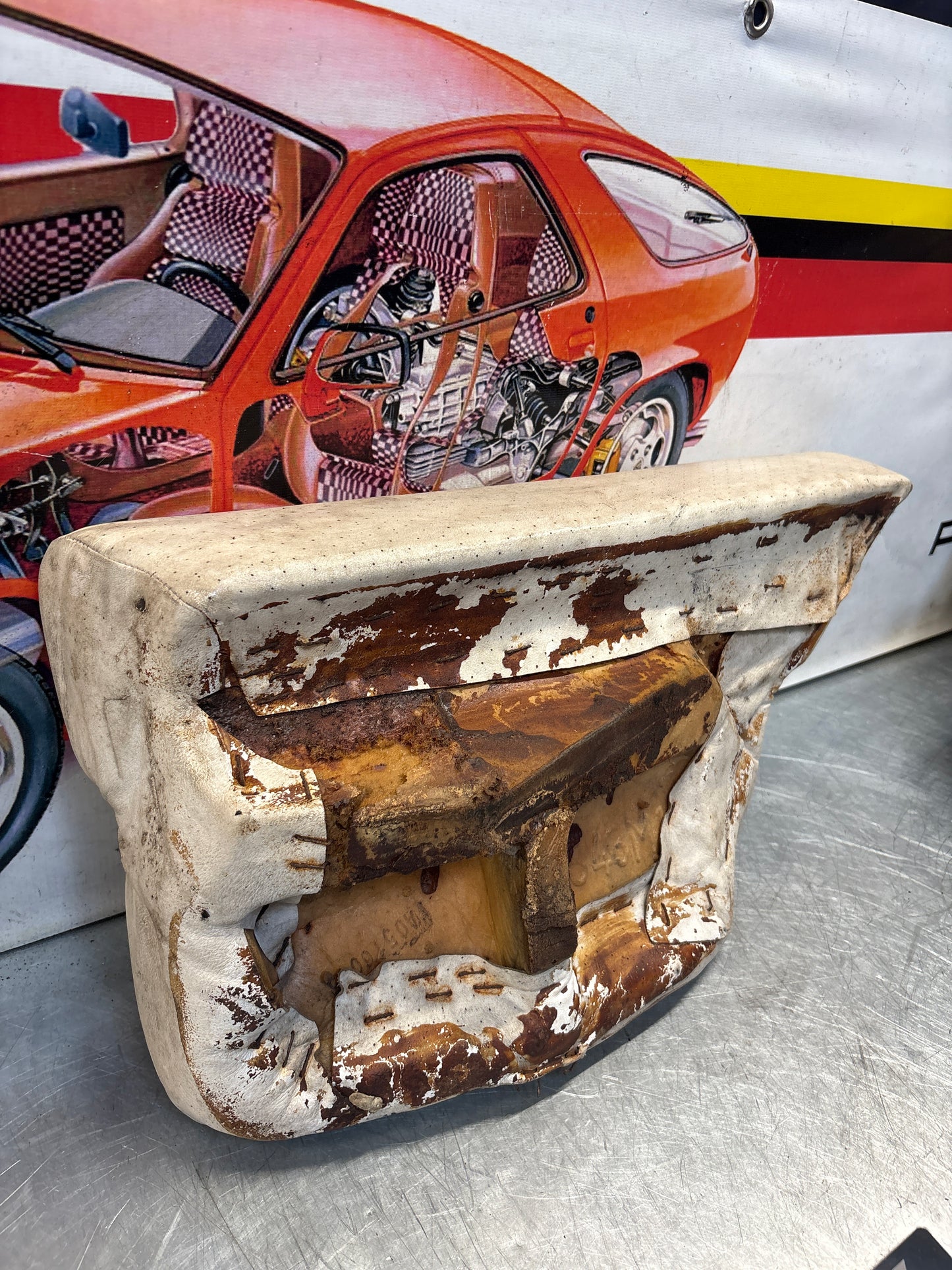 Porsche 928 rear left seat cushion, white, leather, used 92852205951