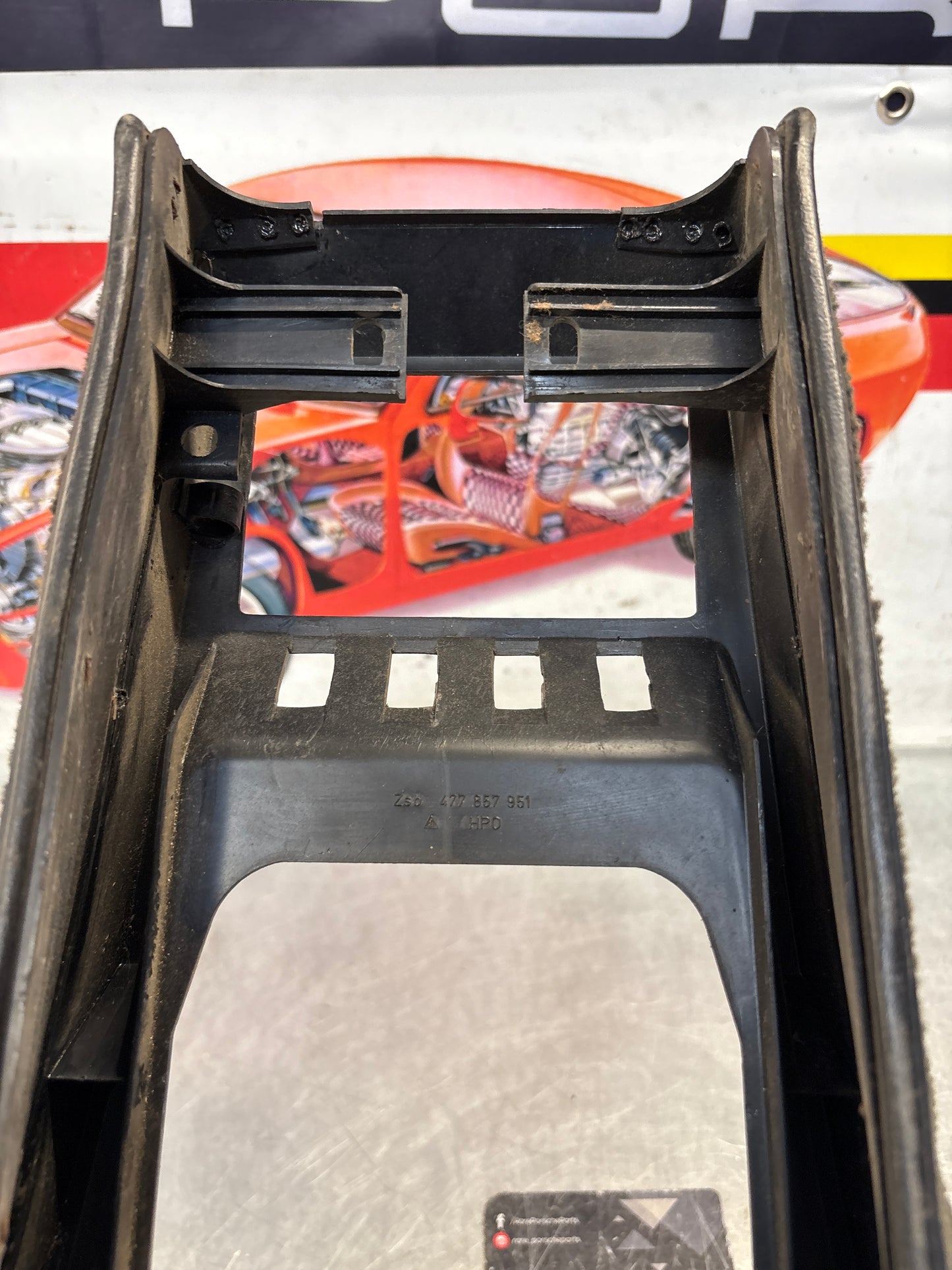 Porsche 924 centre console black, no switch holes 477857951 / 477857969 used