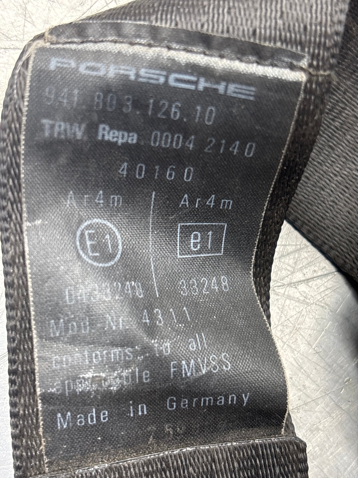 Porsche 944 Convertible Cabrio front right O/S seat belt 94180312610, used