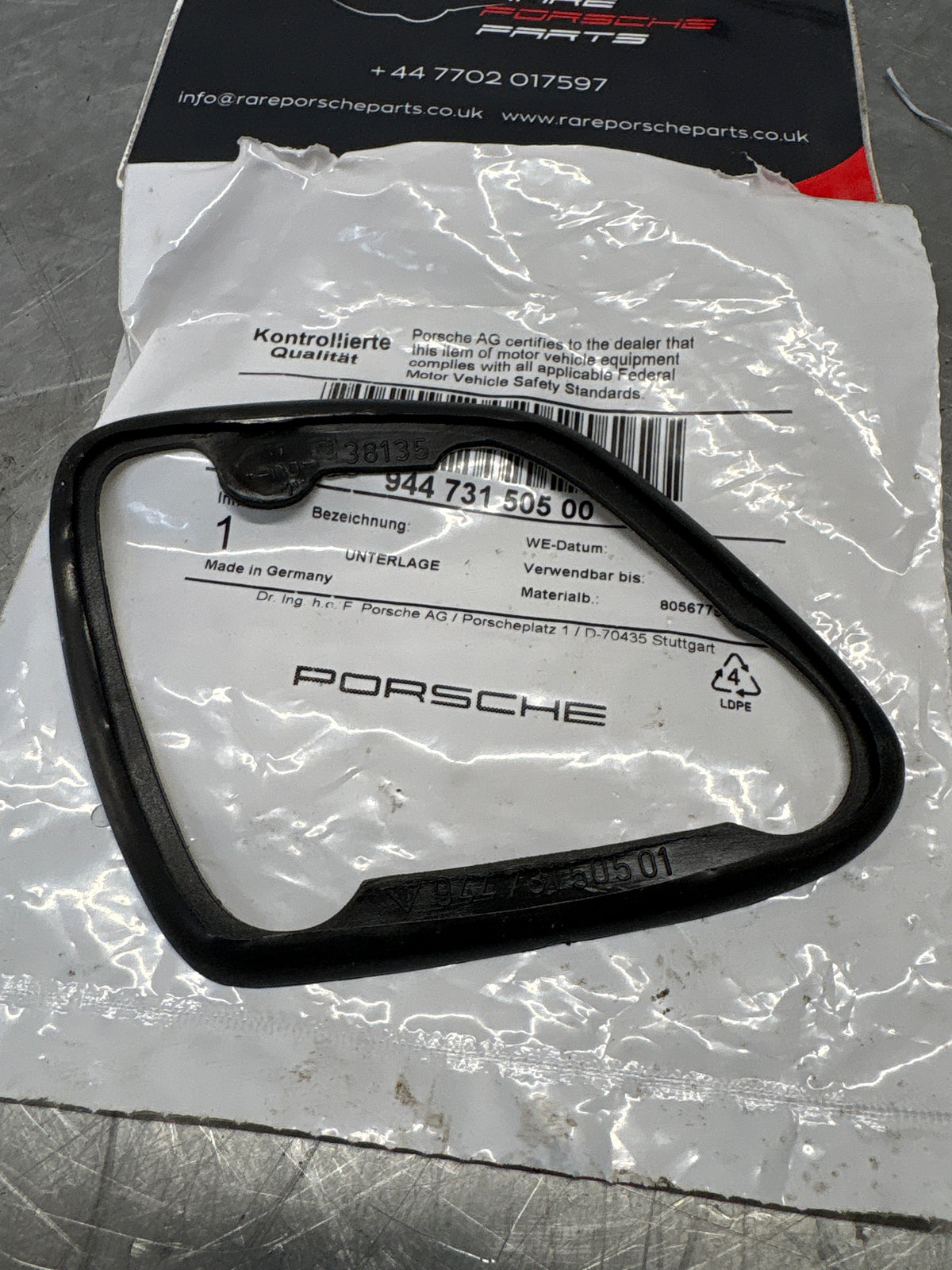 Porsche 924 944 928 mirror rubber gasket, LHD ONLY Right Side 94473150501, new
