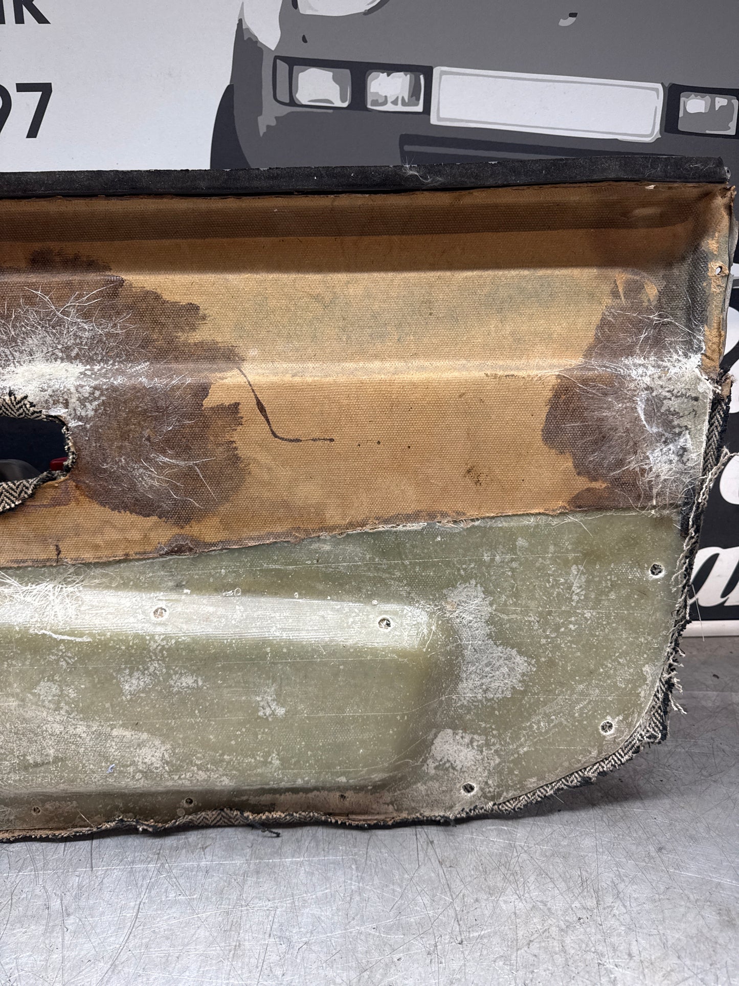 Porsche 924 LHD Left Black Door card. Manual window type (non electric) Fibreglass repaired. 477867012