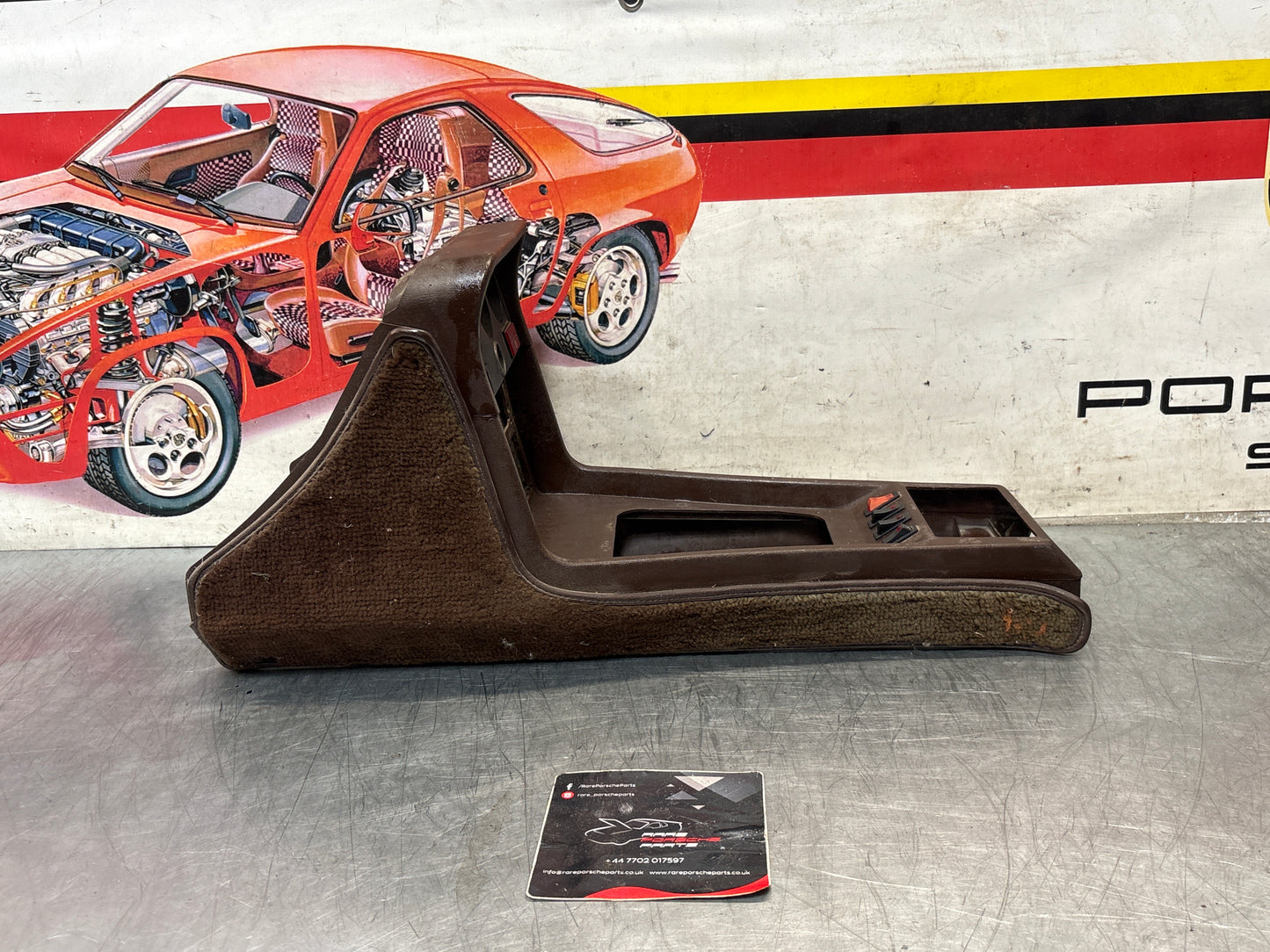 Porsche 924 944 centre console brown with black carpet one switch hole 477857969 / 477857951 used