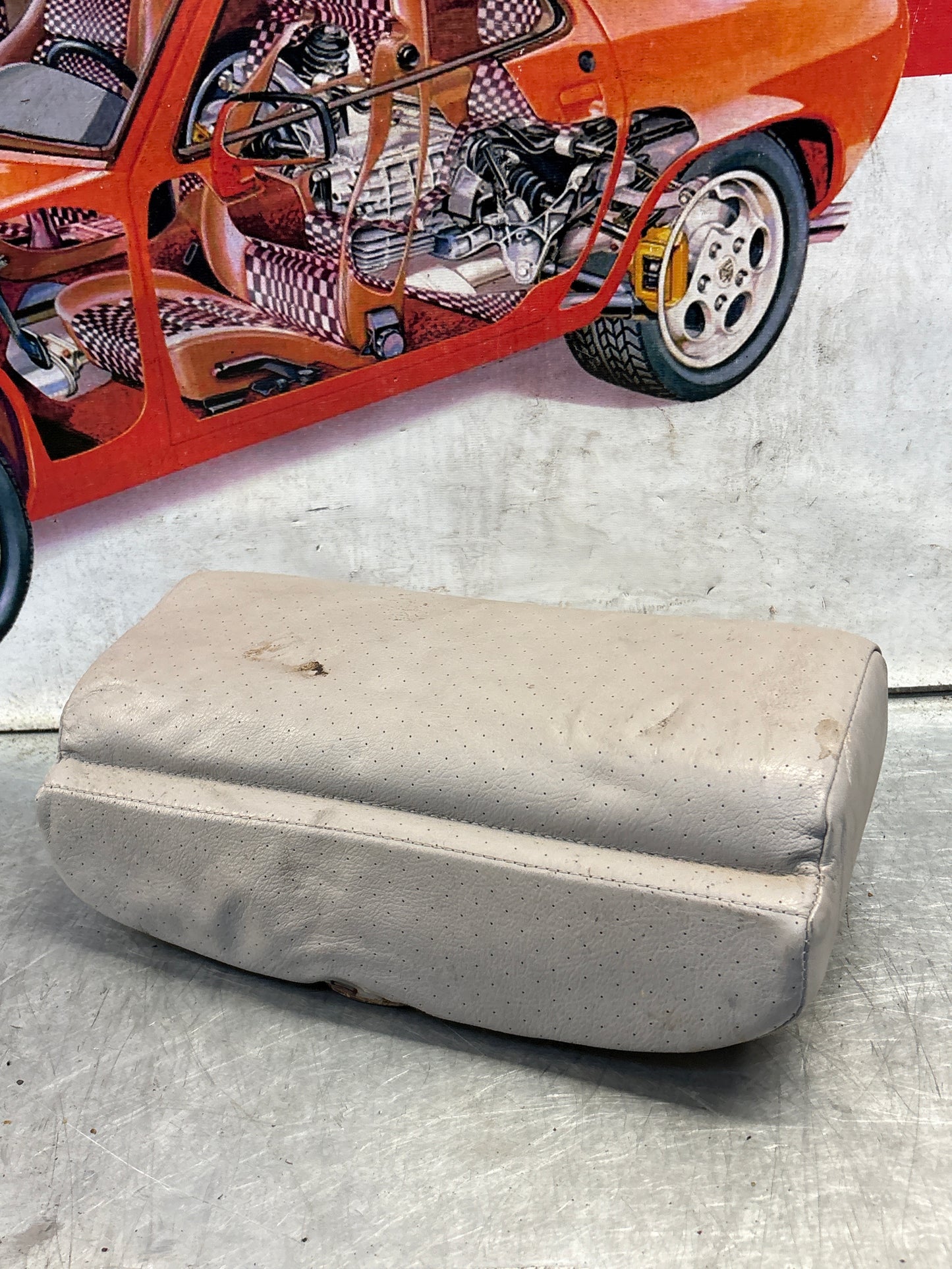 Porsche 928 rear right seat upper cushion, leather, grey, used 92852204650