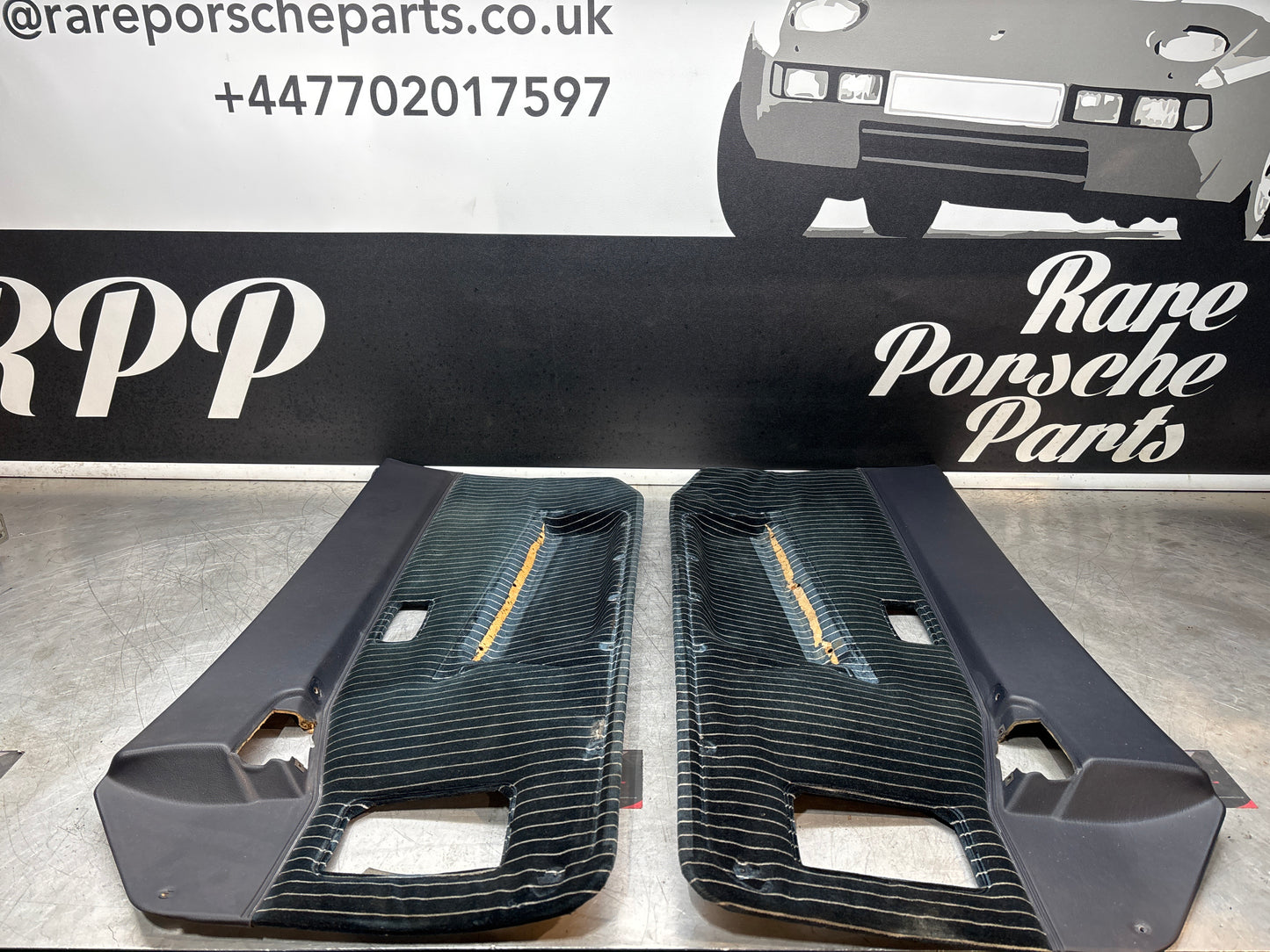 Pair Of Porsche 944 marine blue pinstripe door cards 94455501701 94455501801 used, nice condition.