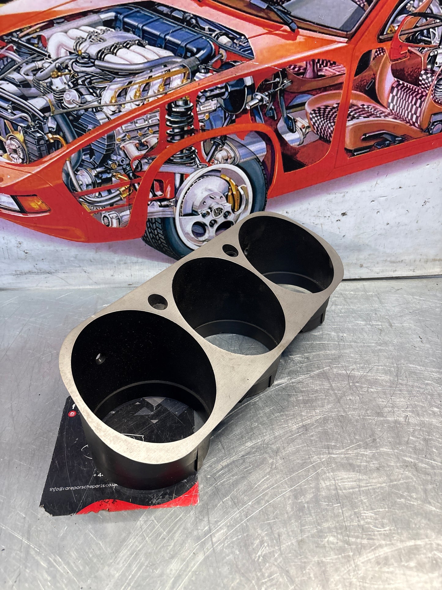 Porsche 944 dash binnacle dial panel speedo surround with high beam hole 477857283 silver, used