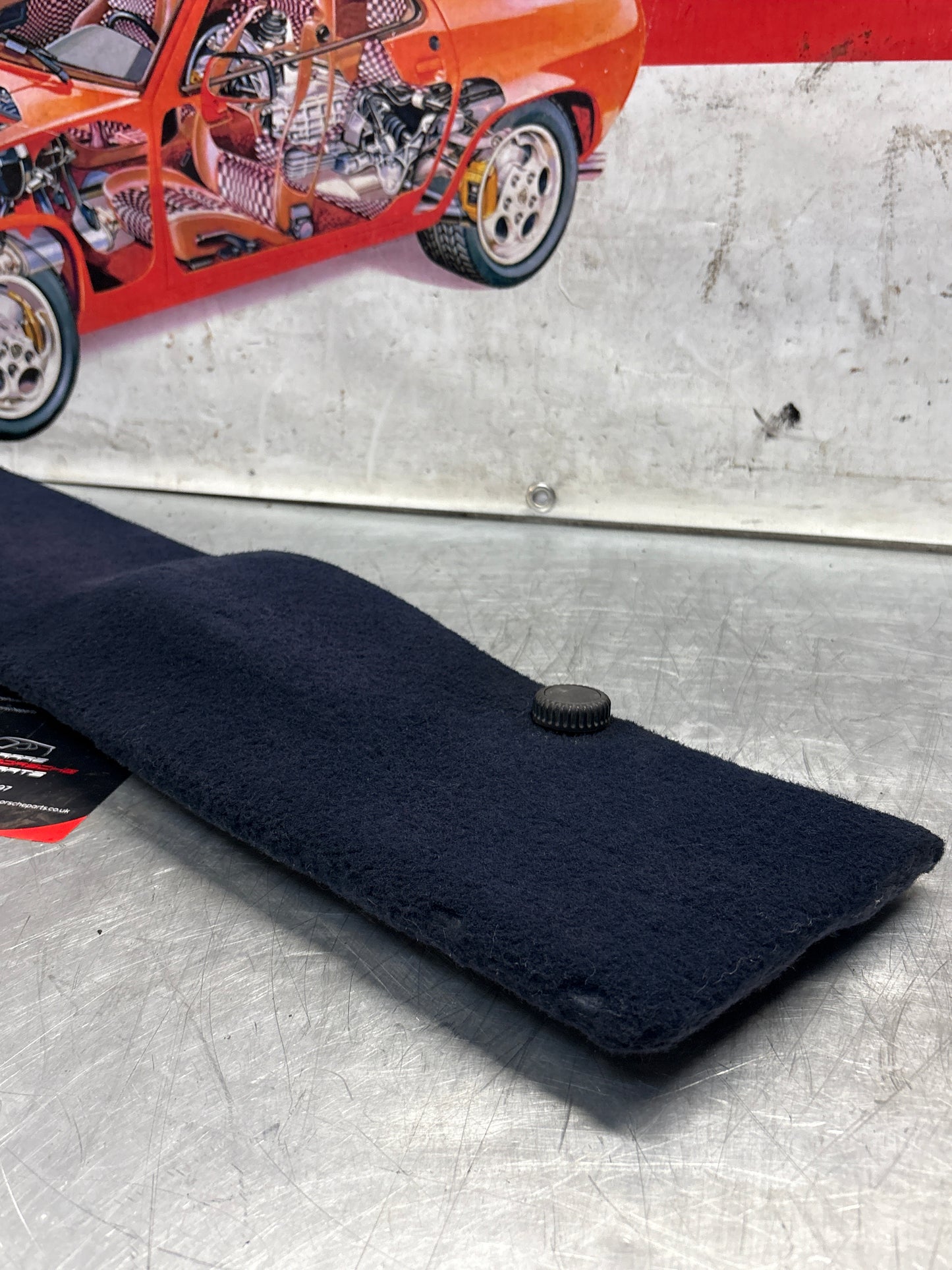 Porsche 928 blue carpeted Tool kit panel cover, used 92855118105