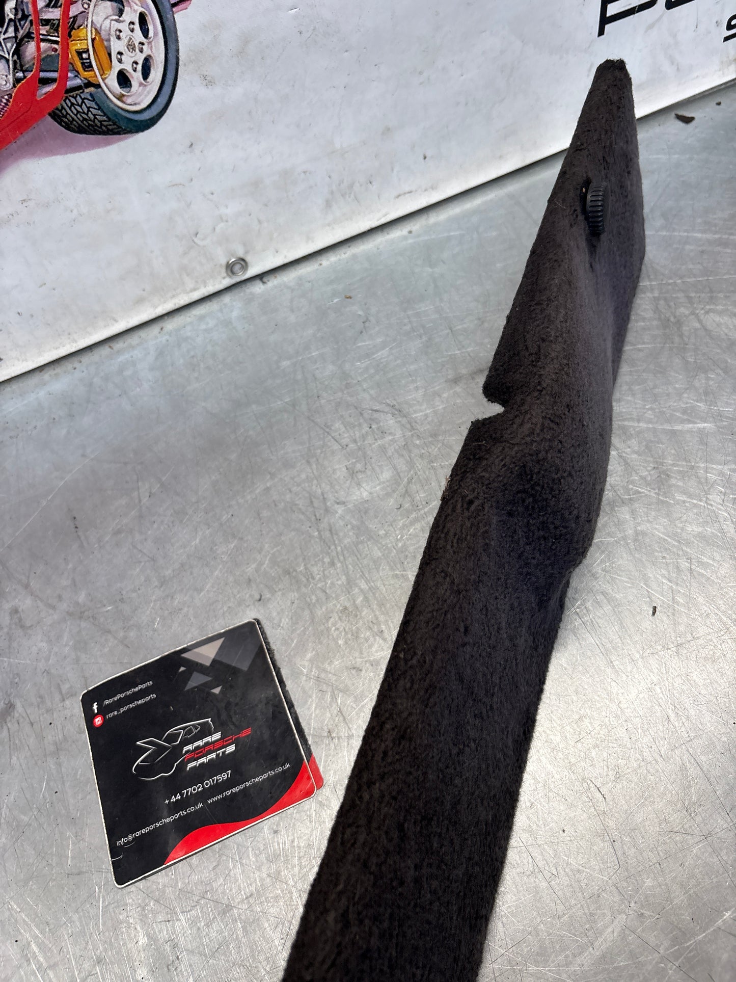 Porsche 928 greyish blue carpeted Tool kit panel cover, used 92855118106