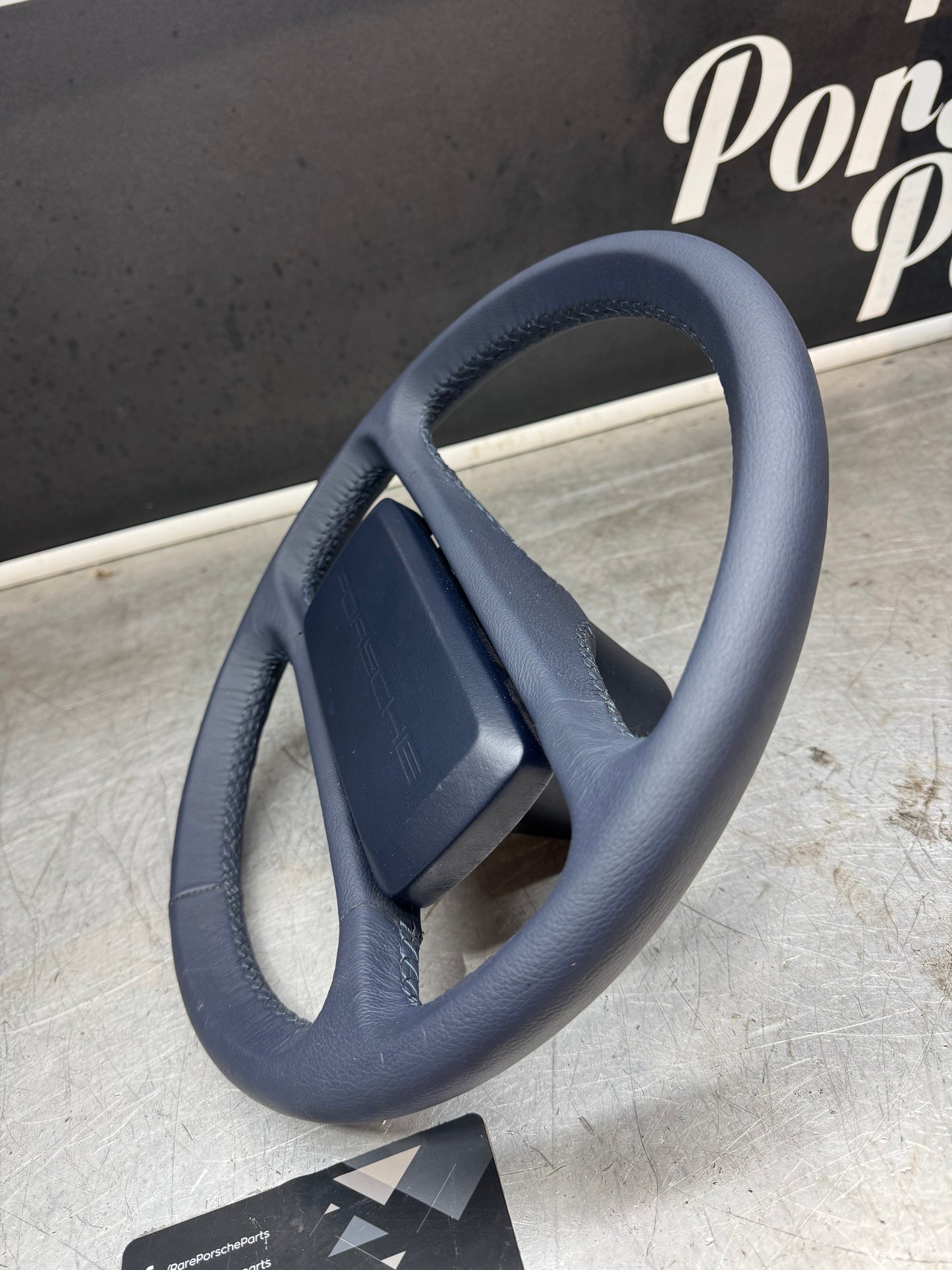 Porsche 944 blue leather steering wheel, refurbished. 94434708402