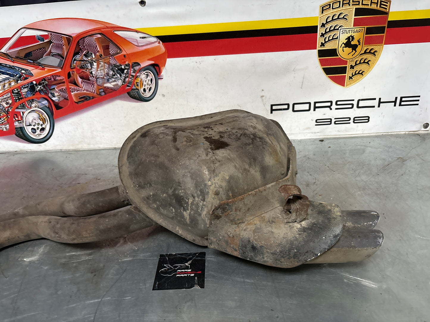 Porsche 928 main exhaust muffler, used 92811193300