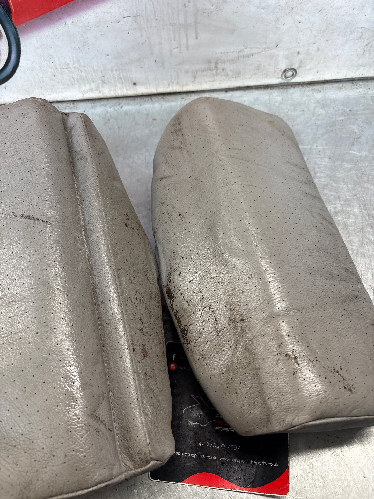 Porsche 928 rear left seat upper and middle cushion, leather, grey, used 92852204550 / 92852208751