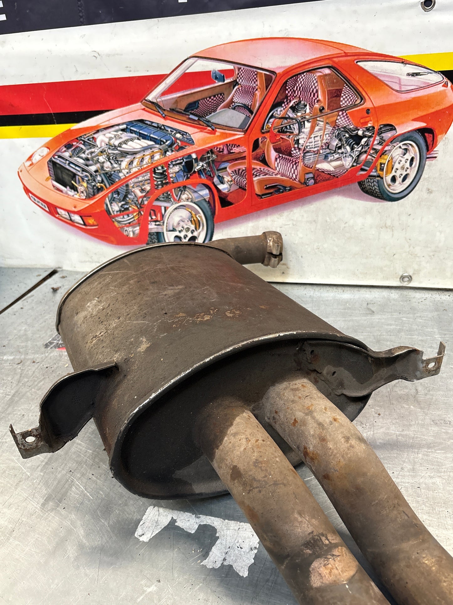 Porsche 928 rear exhaust box, used 92811109704