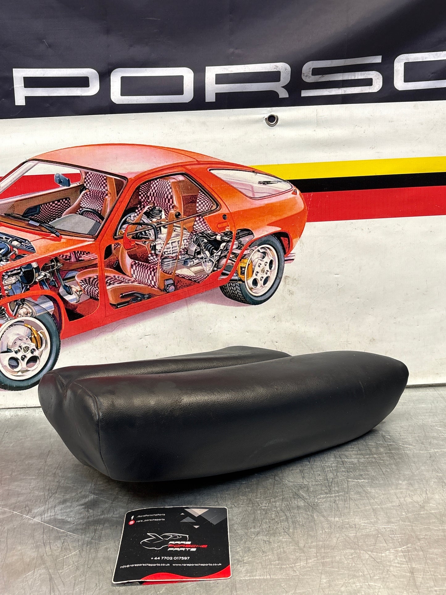 Porsche 928 rear left seat cushion, blue, leather, used 92852205951