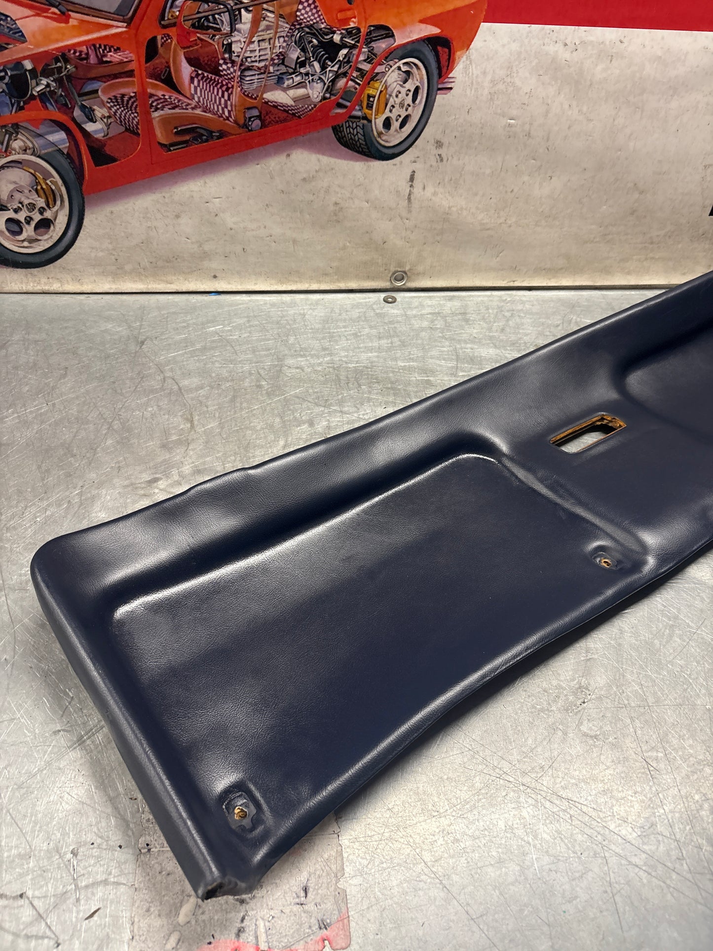 Porsche 928 sunroof mechanism cover trim, used, blue 92855552702