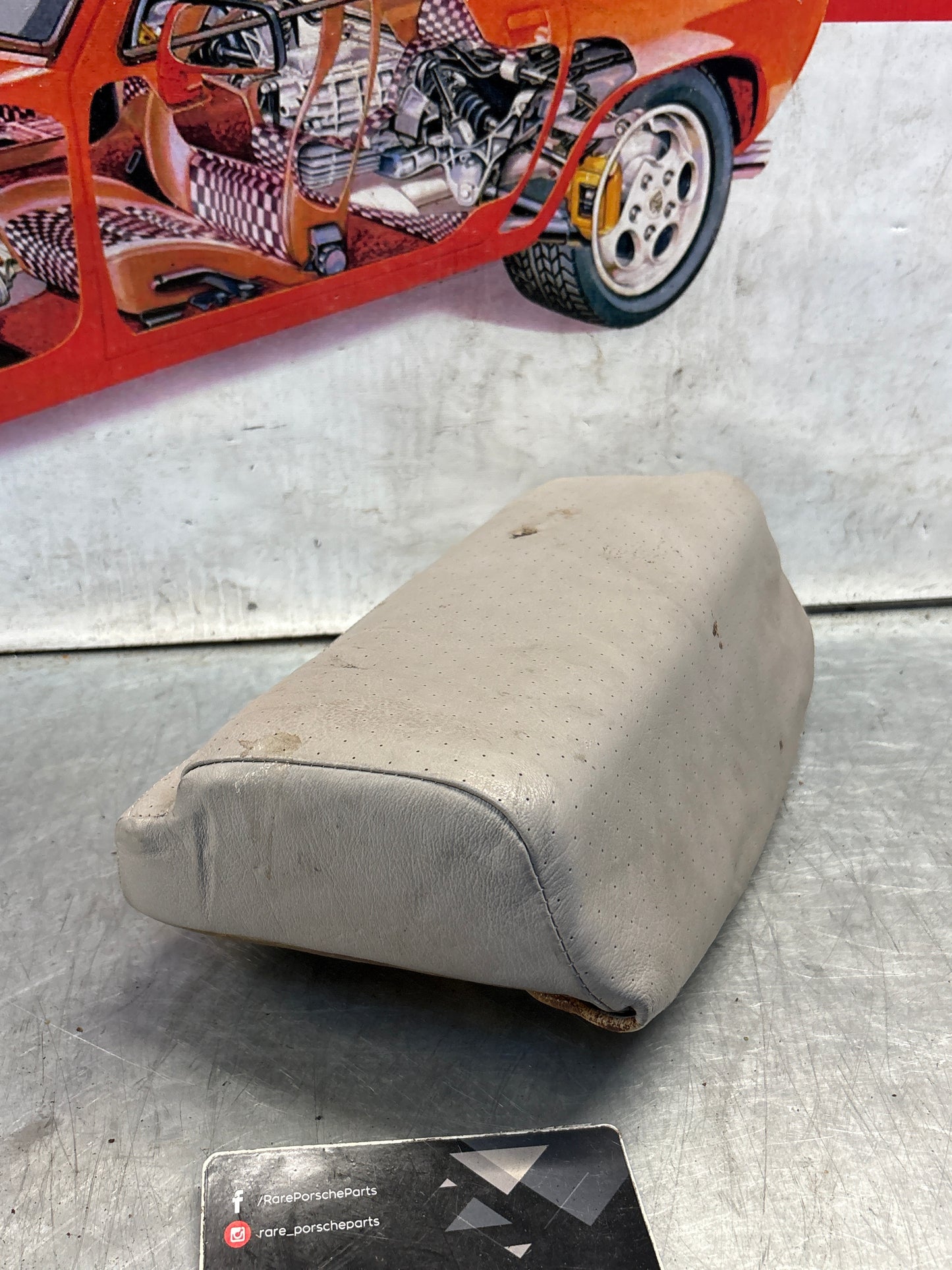 Porsche 928 rear right seat upper cushion, leather, grey, used 92852204650