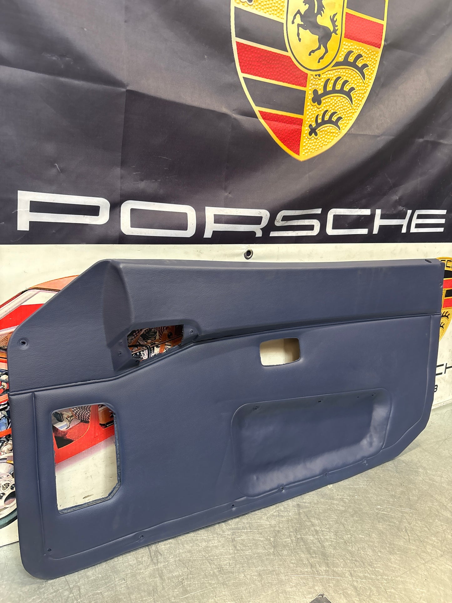 Porsche 944 blue door card, right  94455501801 refurbished, repainted.