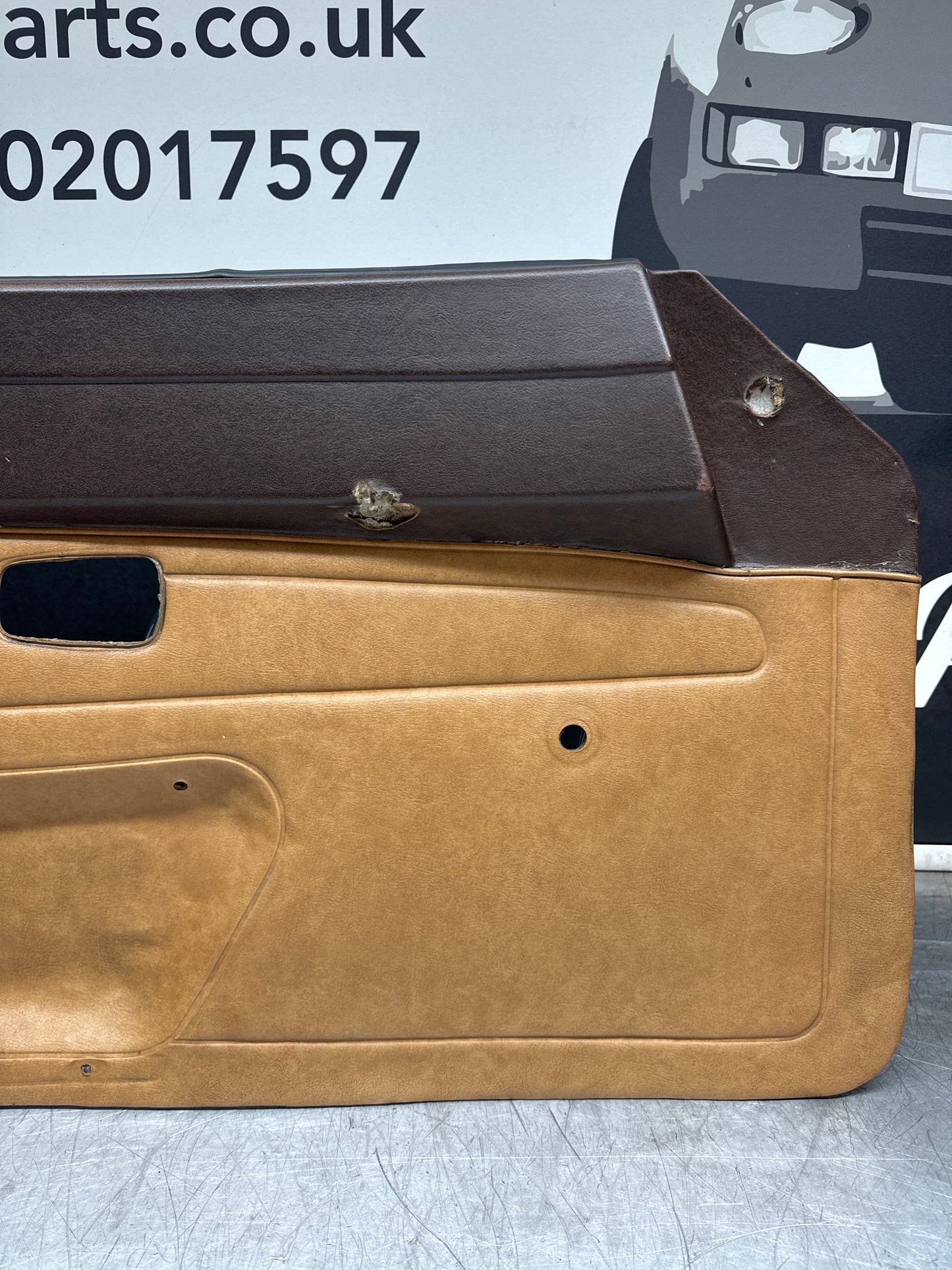 Porsche 924 / early 944 Brown and Caramel Used Door Cards, Pair. Fibreglass repaired 478867011
