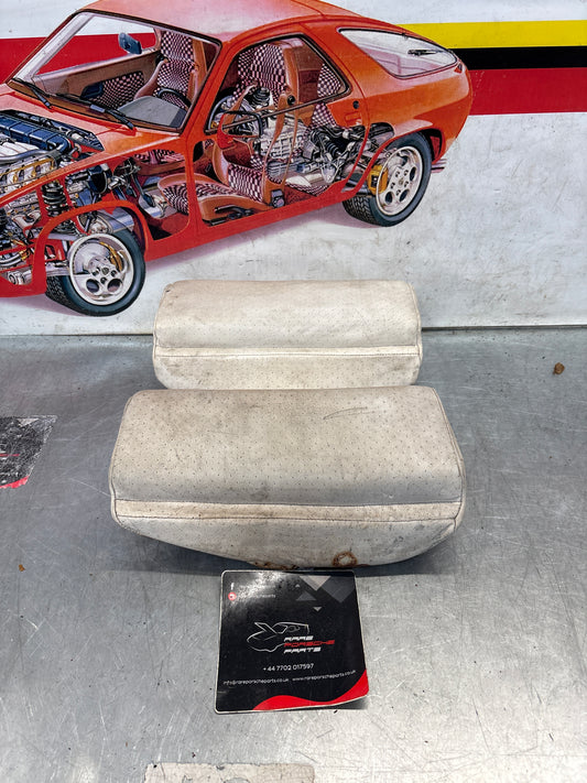 Porsche 928 rear left seat upper and middle cushion, leather, white, used 92852204550 / 92852208751