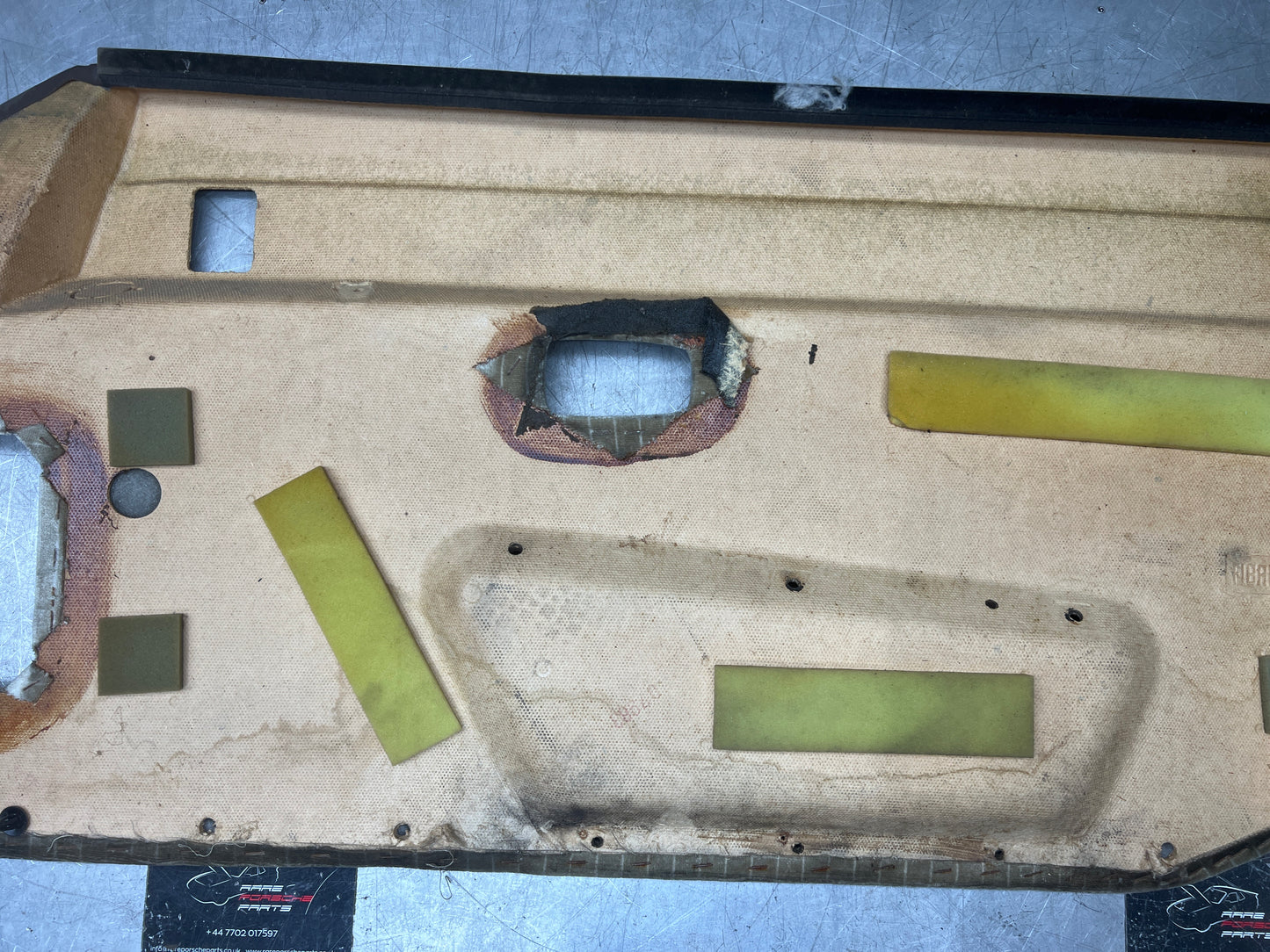 Porsche 924/944 early Porsche brown / white pinstripe door card used condition left side, Rhd, 478867011