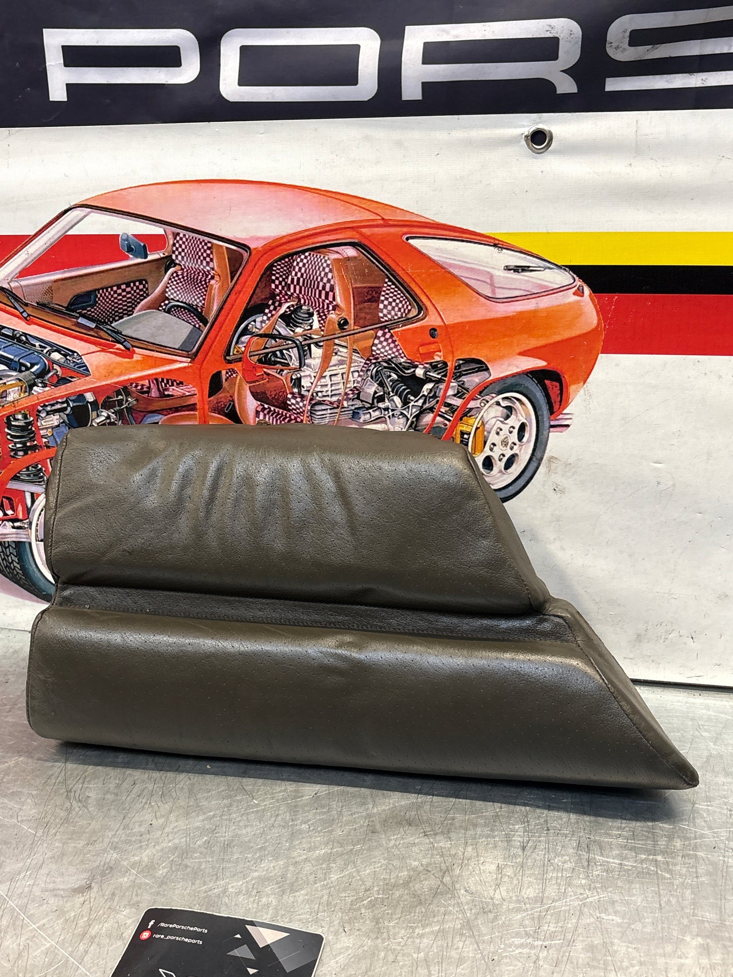 Porsche 928 rear left seat cushion, greyish green, leather, used 92852205951