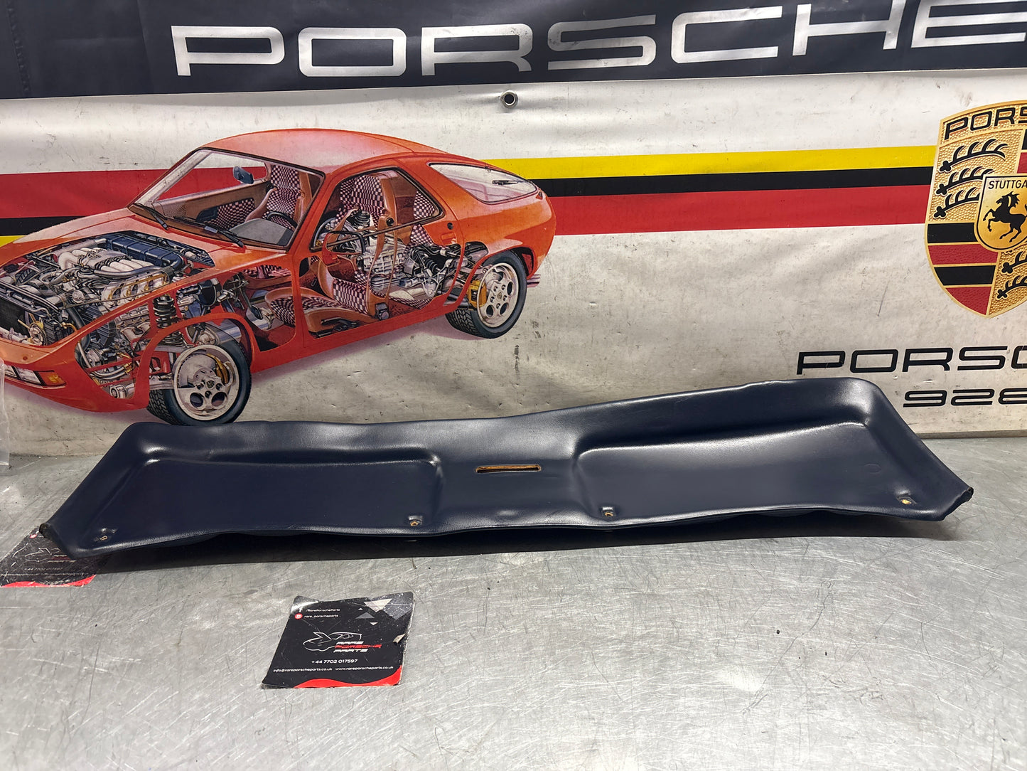 Porsche 928 sunroof mechanism cover trim, used, blue 92855552702