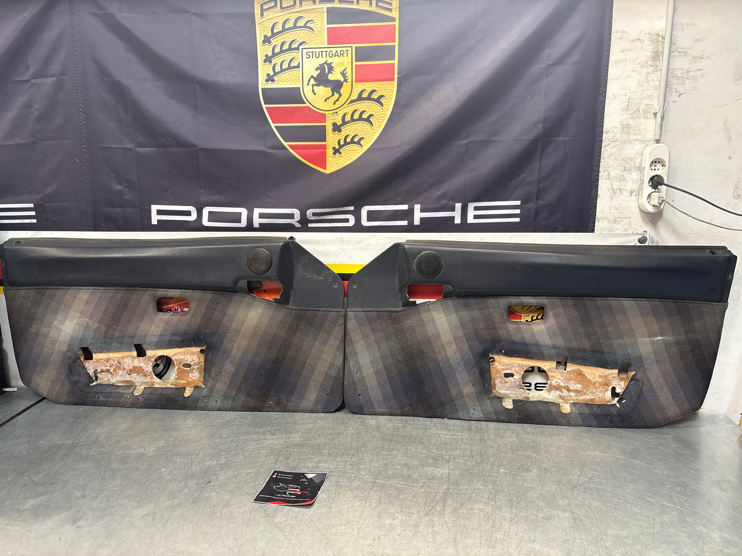 Pair Of Porsche 944 blue chequered door cards 94455501701 94455501801 used, refurbished.