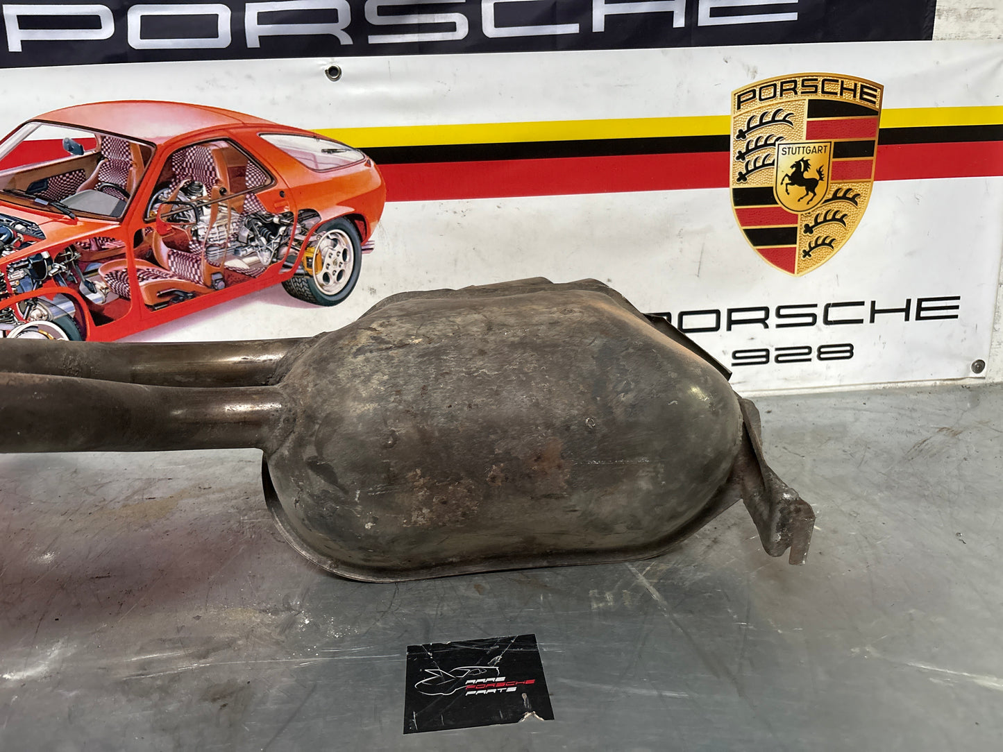 Porsche 928 main exhaust muffler, used 92811193300