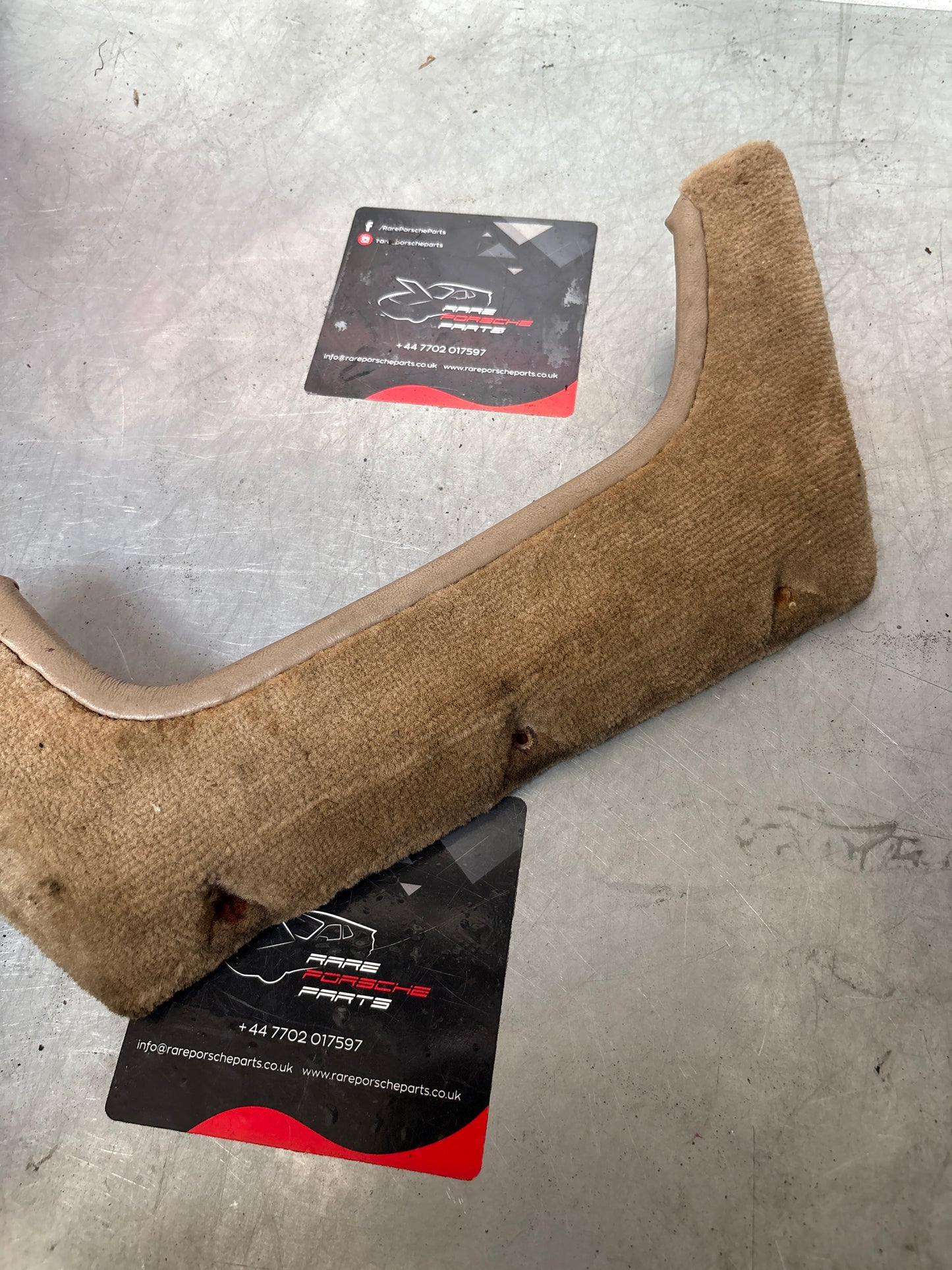 Porsche 924/944 Left, Passenger side cream carpeted door pocket, used 477867133