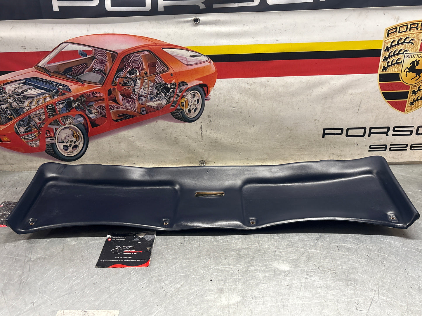 Porsche 928 sunroof mechanism cover trim, used, blue 92855552702