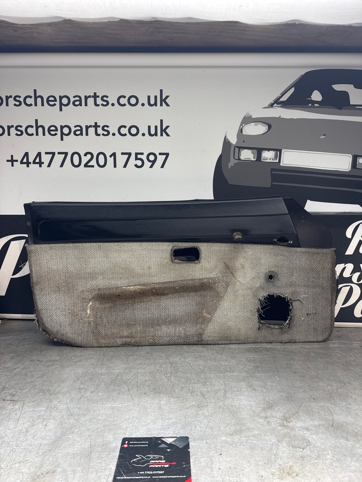 Porsche 924 LHD Left Black Door card. Manual window type (non electric) Fibreglass repaired. 477867012