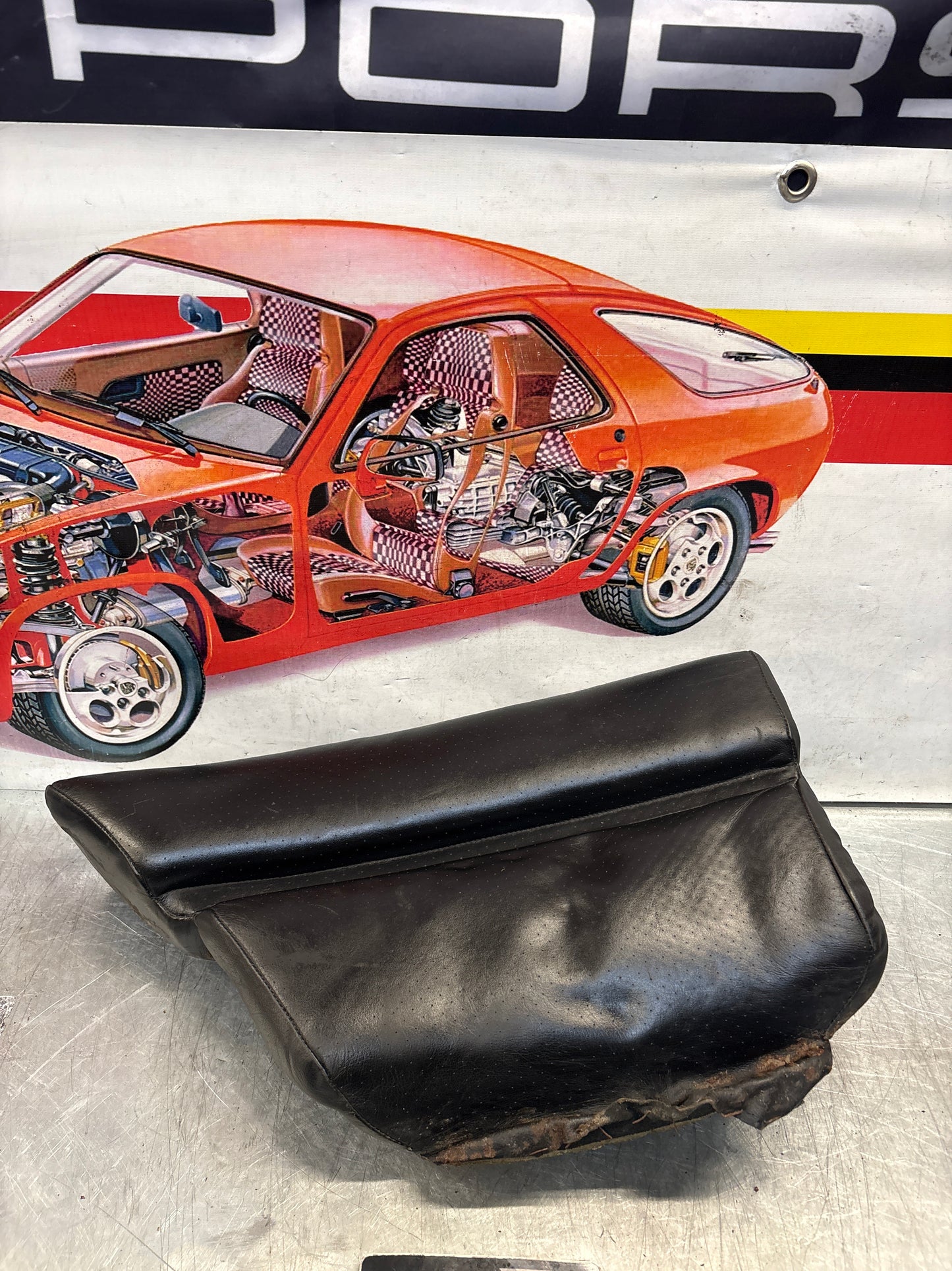 Porsche 928 rear left seat cushion, black, leather, used 92852205951