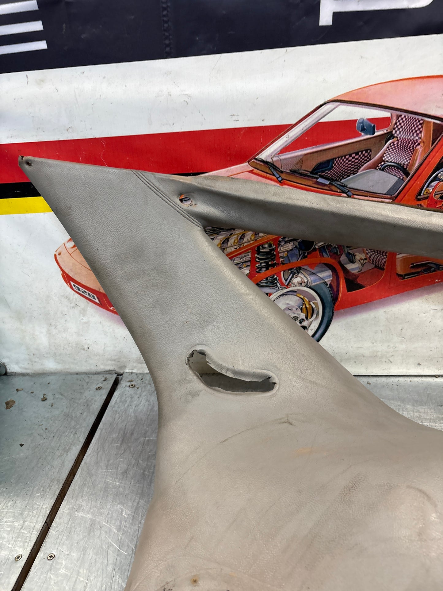 Porsche 928 right side lower side trim panel, grey used 92855502257