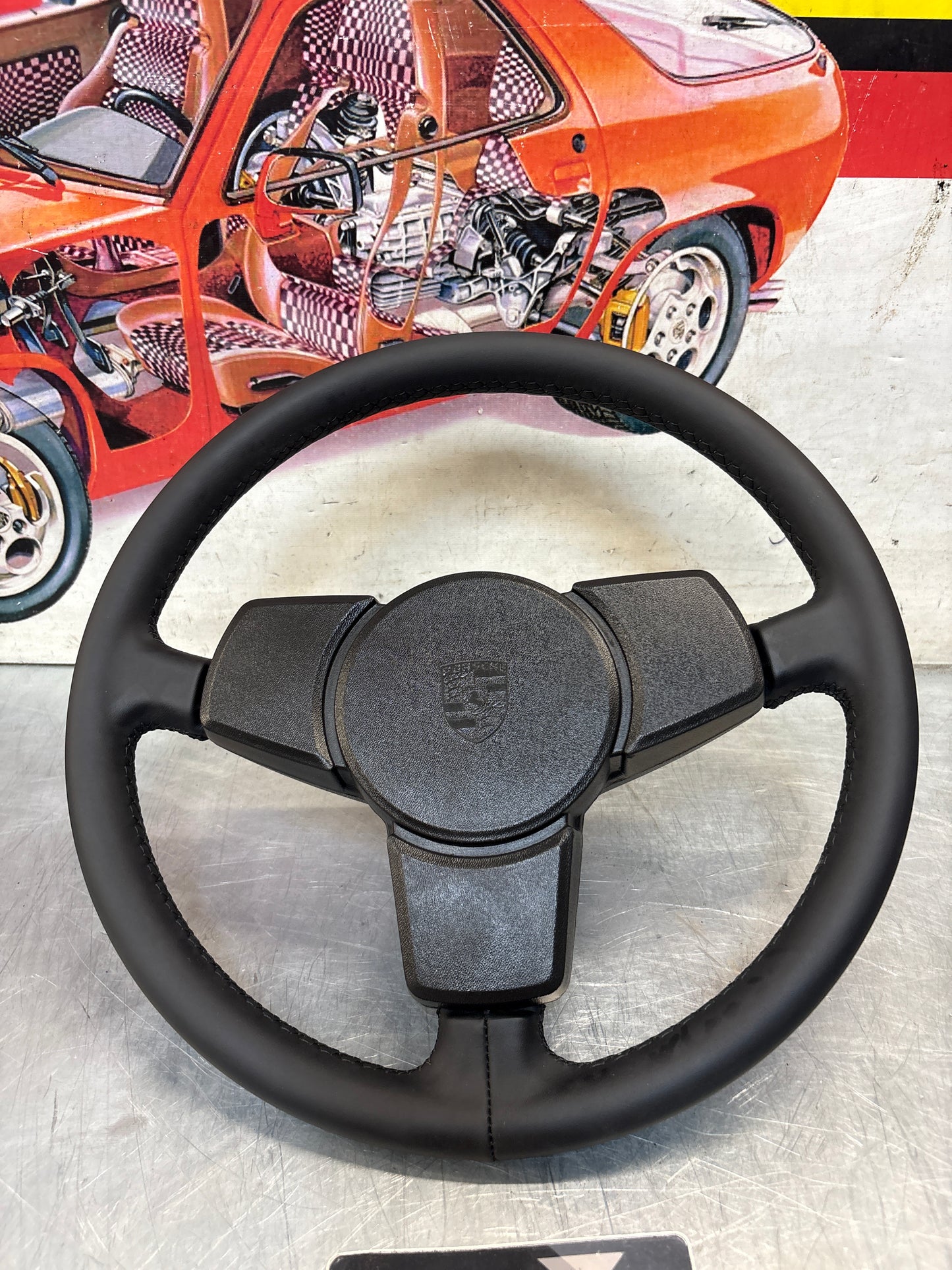 Porsche 924/944 3 Spoke Steering Wheel, black, refurbished