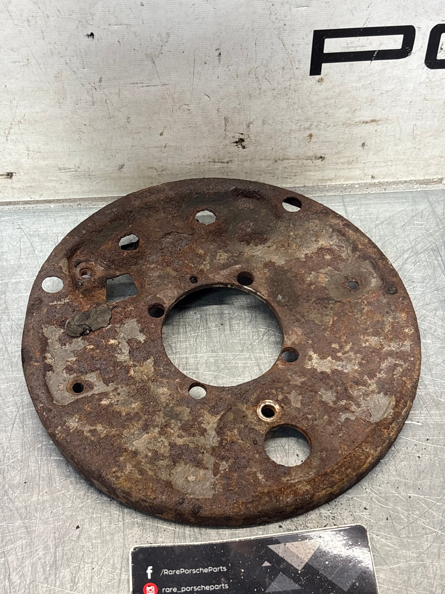 Porsche 924 rear left brake dust shield, used 113609439E