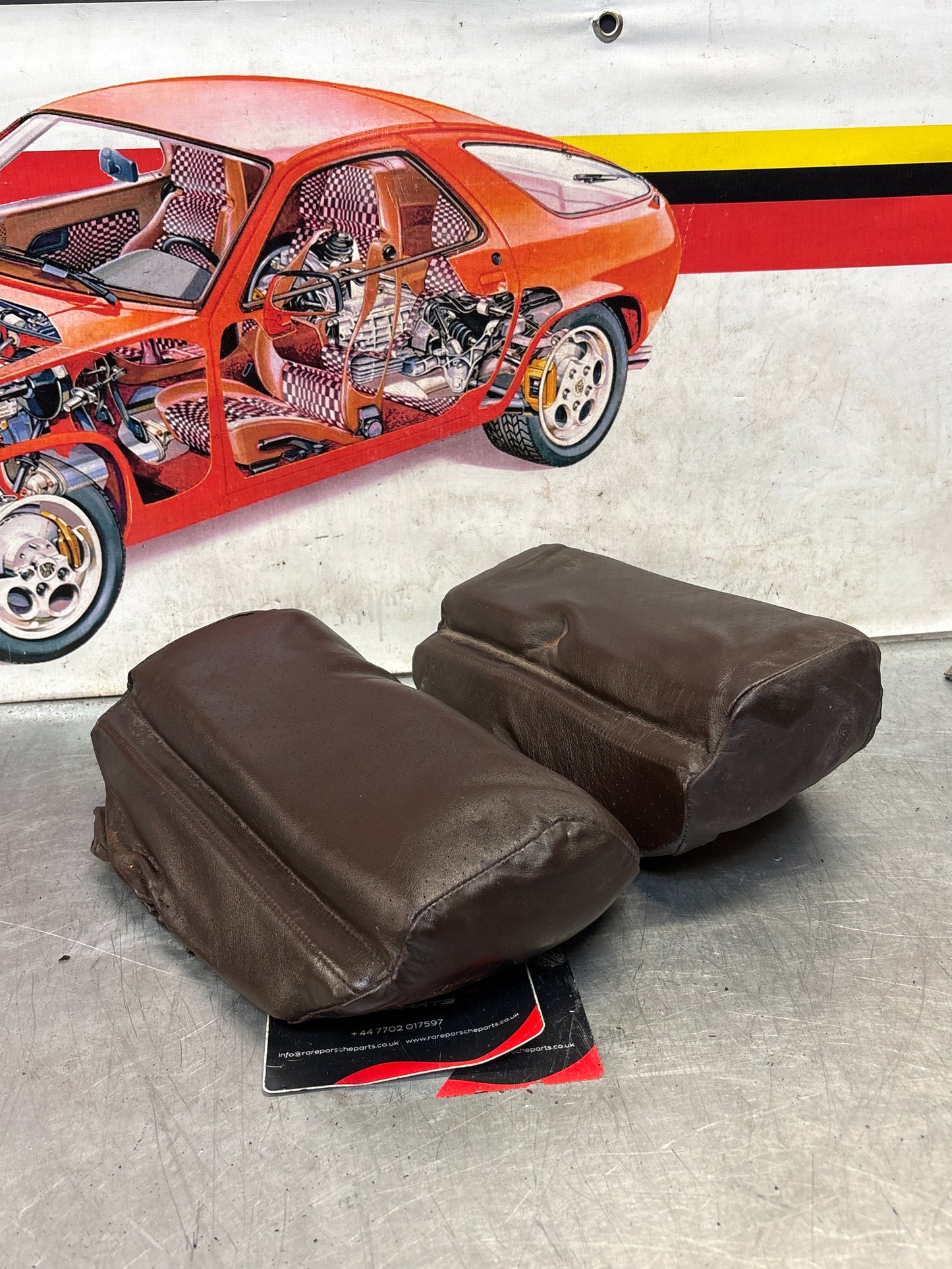 Porsche 928 rear left seat upper and middle cushion, leather, brown, used 92852204550 / 92852208751