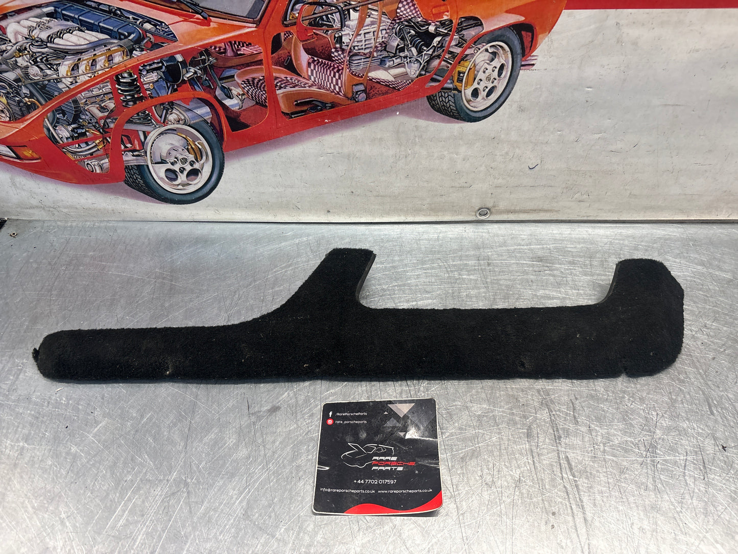 Porsche 944 right front door carpeted lower pocket, black, used 94455527400