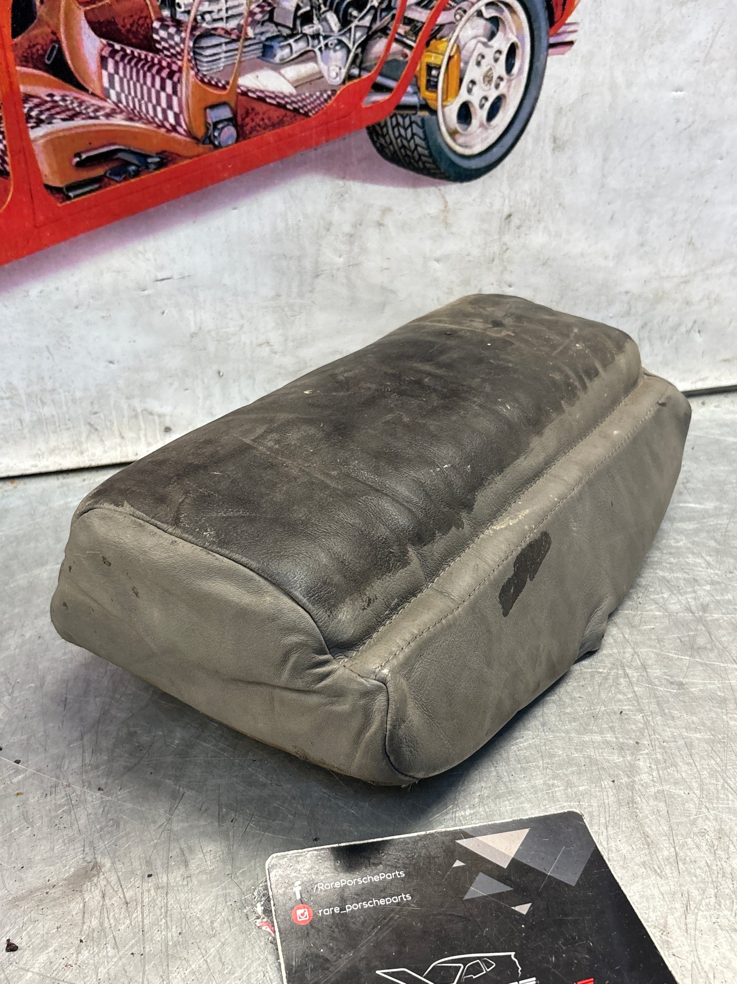Porsche 928 rear right seat upper cushion, leather, grey/black, used 92852204650