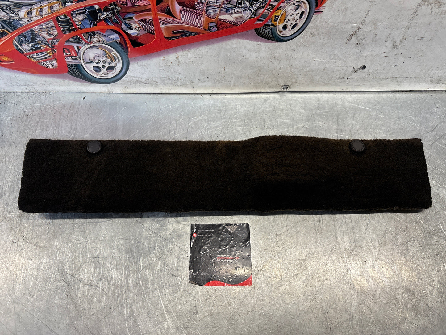 Porsche 928 black carpeted Tool kit panel cover, used 92855118105